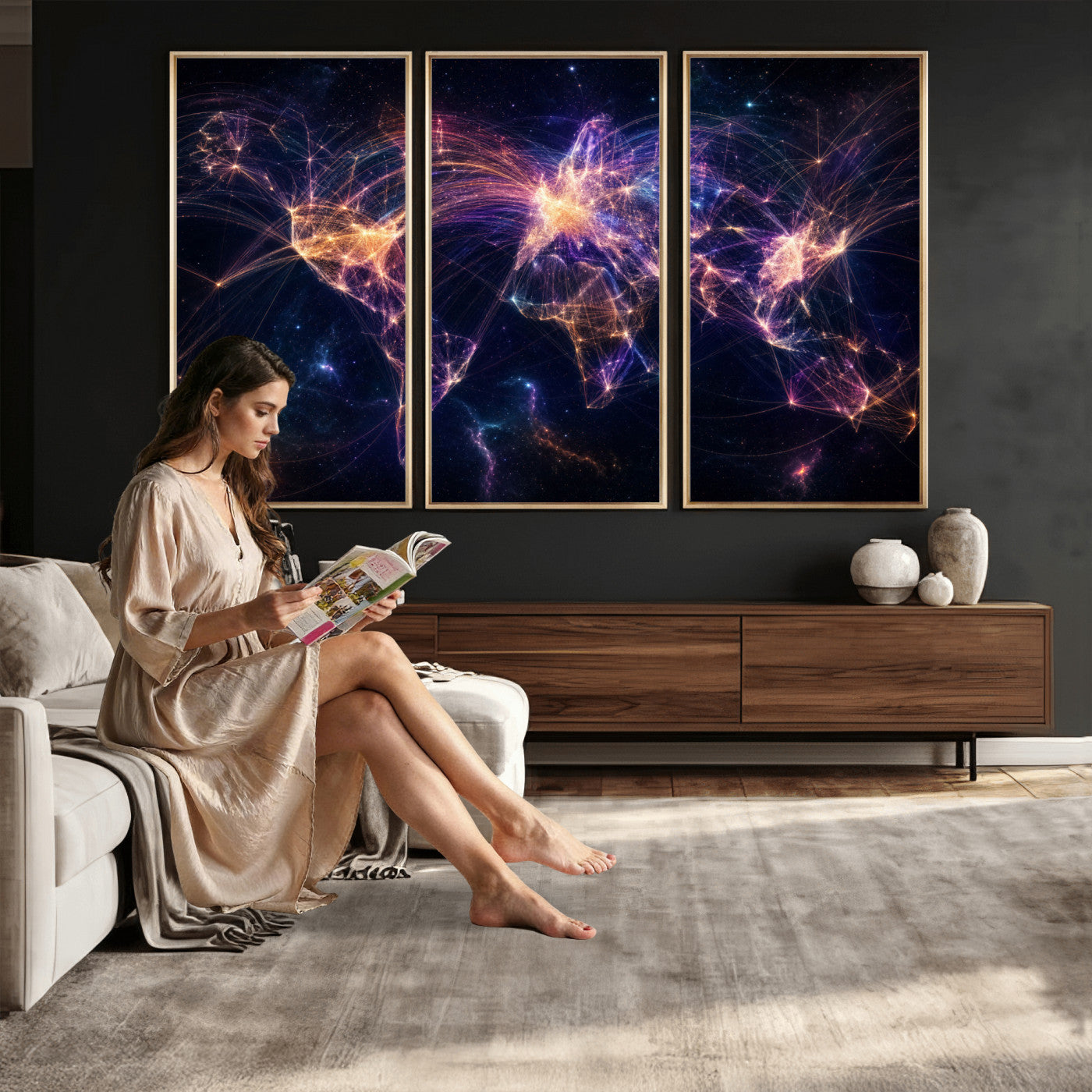 75155491-MGV-CV-36X24 - Global Flight Routes Map Canvas Wall Art, Worldwide Aviation Network Print, International Air Travel Wall Decor