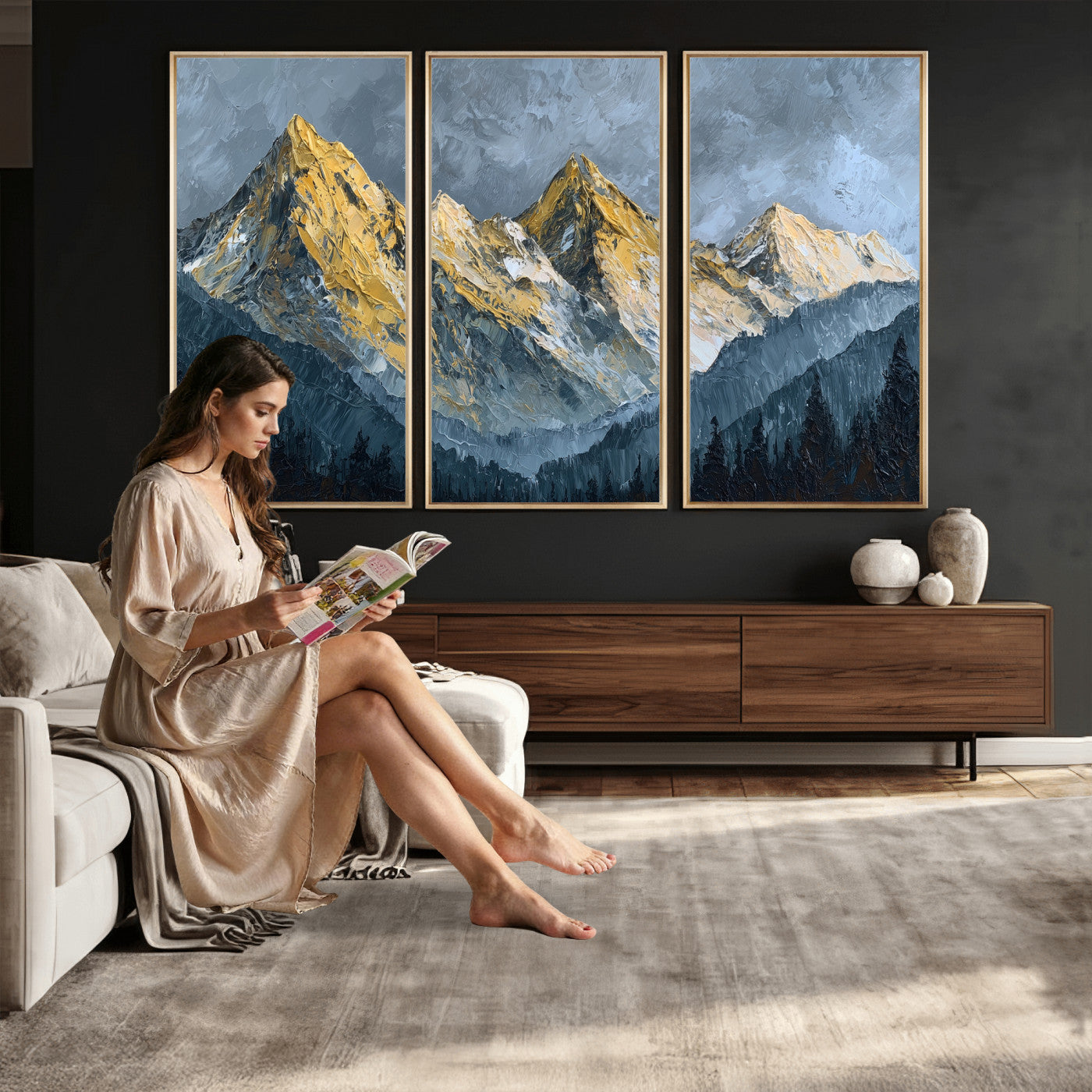 50821961-MGV-CV-48X32-3P - Abstract Mountain Wall Art Canvas Print Modern Landscape Painting Print