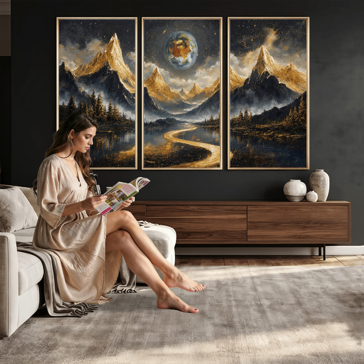 34202127-MGV-CV-36X24 - Abstract Mountain Wall Art Canvas Print Modern Landscape Painting Print