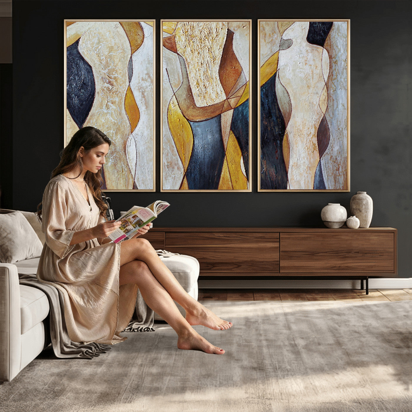 96079939-MGV-CV-36X24 - Mid Century Modern Figurative Canvas Wall Art Abstract Cubist Painting Print