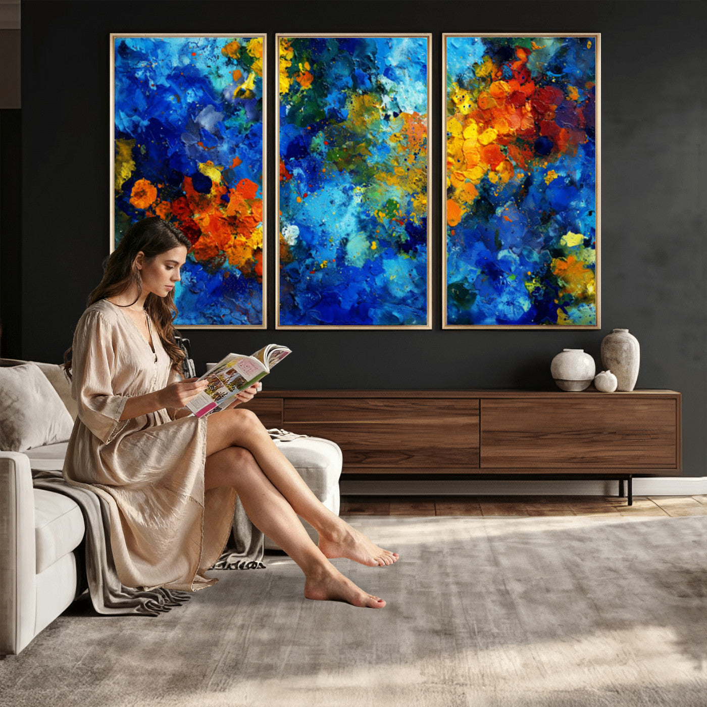 52431611-MGV-CV-36X24 - Vibrant Blue Abstract Canvas Wall Art Colorful Impasto Oil Painting Print
