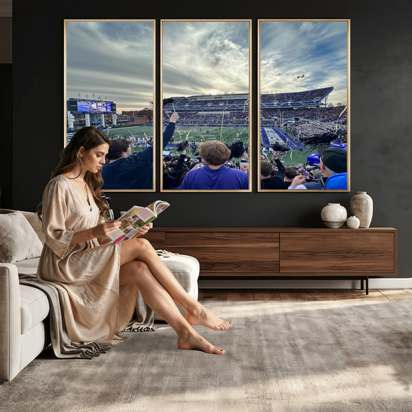 400867JMU-MGV-CV-36X24 - JMU Stadium Wall Art Canvas Print for Game Room Decor - James Madison University Stadium