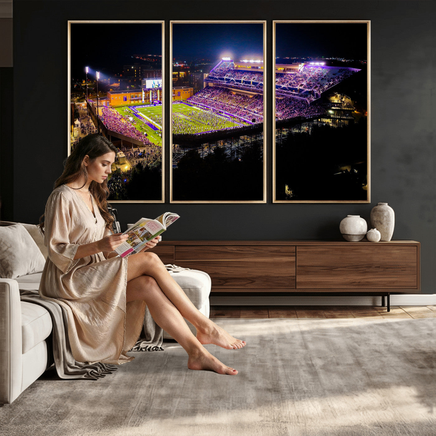 400867JMU2-MGV-CV-36X24 - JMU Stadium Wall Art Canvas Print for Game Room Decor - James Madison University Stadium