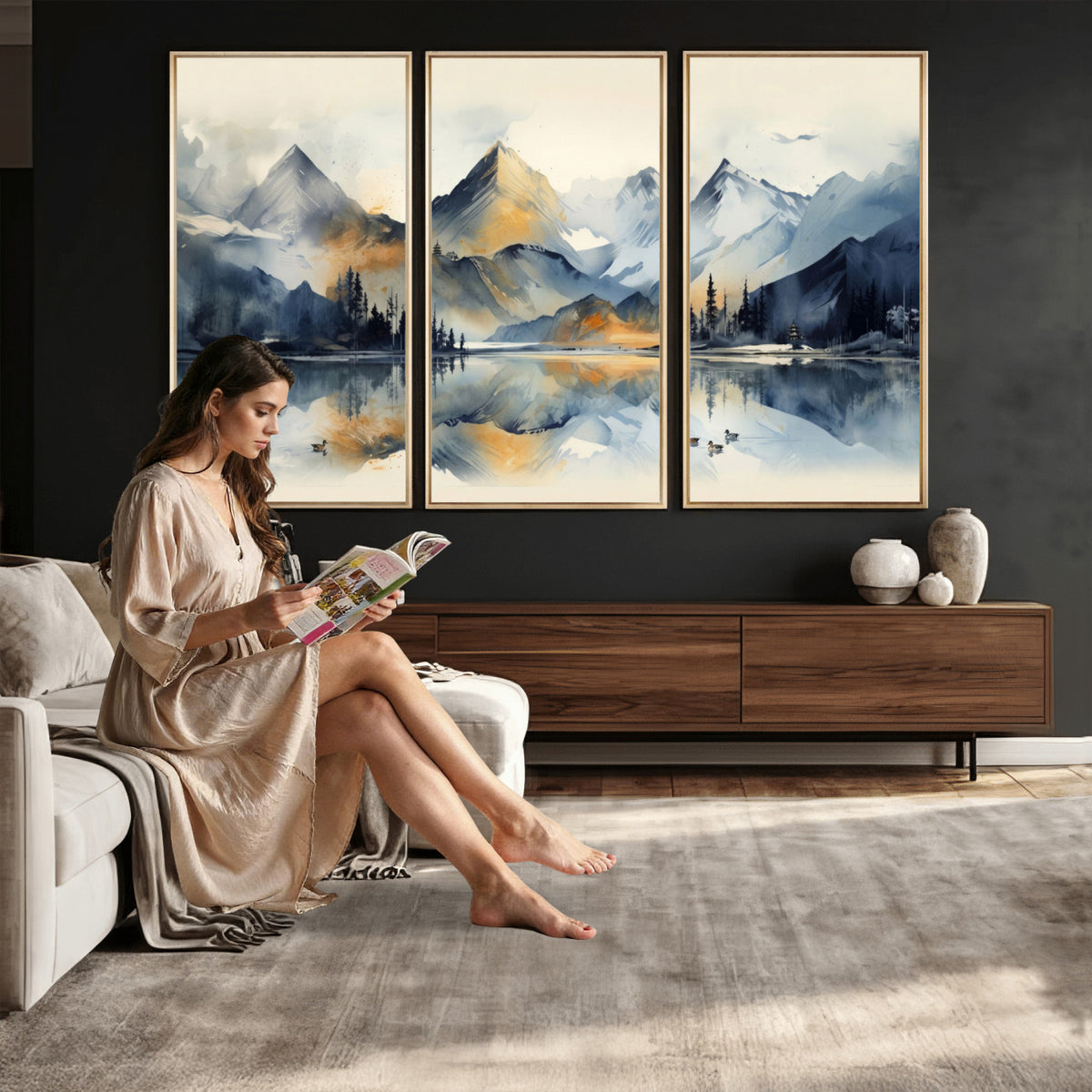 10196184T-MGV-CV-36X24 - Abstract Lake Mountain Wall Art Canvas Print