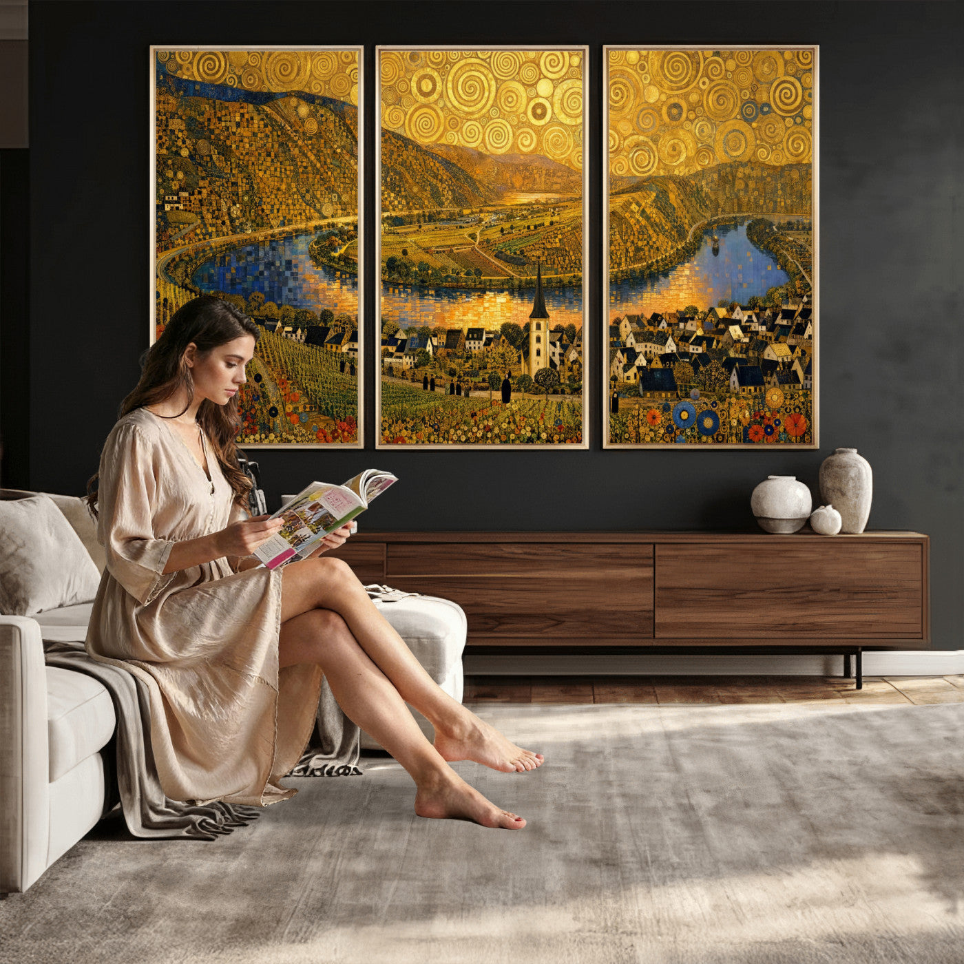 33713008-MGV-CV-36X24 - Gustav Klimt Style Mosel City Wall Art Canvas Print