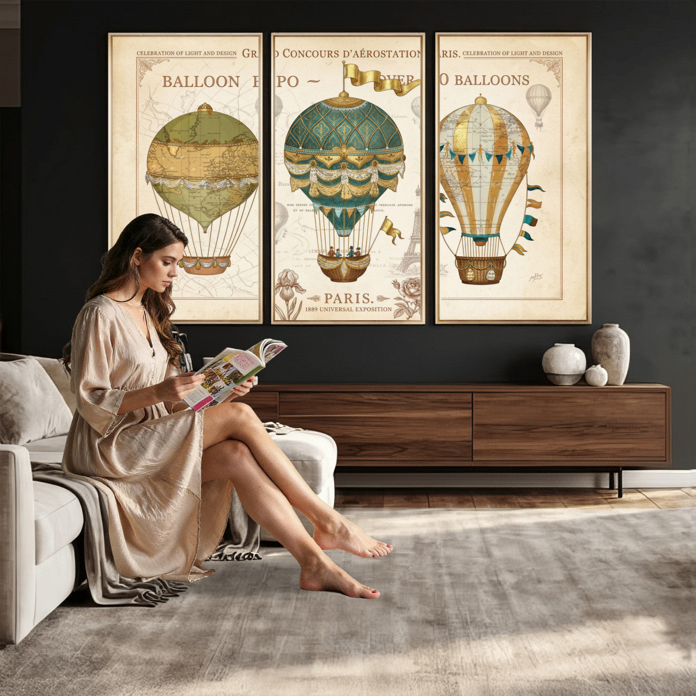 31530449-MGV-CV-36X24 - Kimberly Allen Paris Balloon Expo Wall Art Canvas Print, Vintage 1889 French Hot Air Balloon Poster