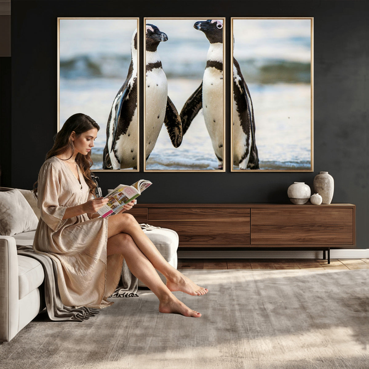64870405-MGV-TP-30X20 - African Penguins Boulders Beach Wall Art Canvas Print, Cute Penguin Couple Photo Print