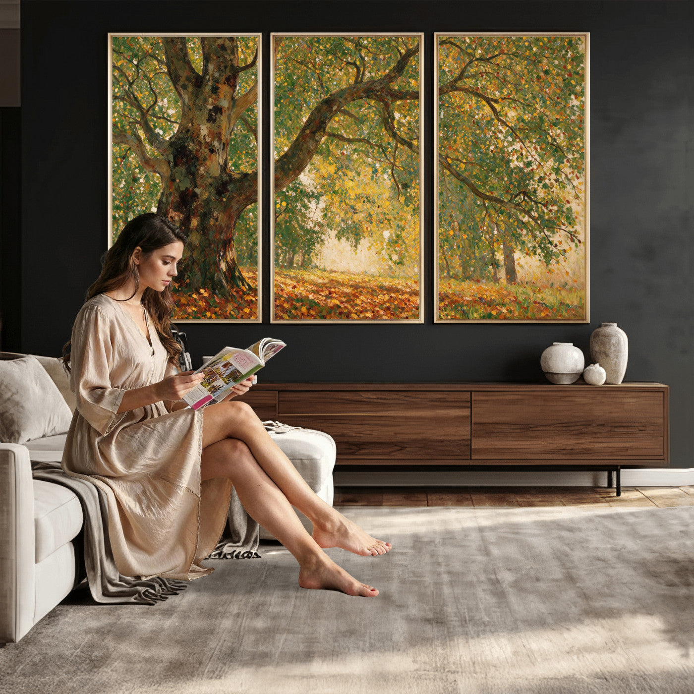 52555601-MGV-CV-36X24 - Claude Monet Style The Bodmer Oak Fontainebleau Forest Wall Art Canvas Print, Autumn Landscape Painting Print