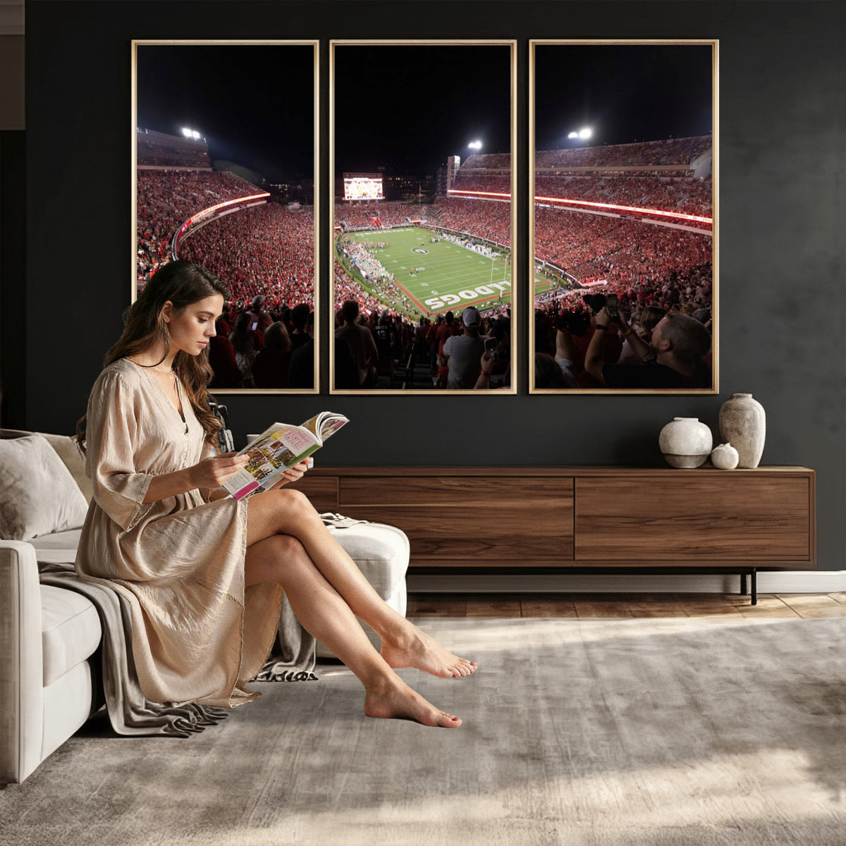 50587166-_Poster-30x20 - Sanford Stadium Georgia Bulldogs Canvas Print 3 Piece Framed Wall Art Extra Large Floating Frame Sports Poster Made in USA