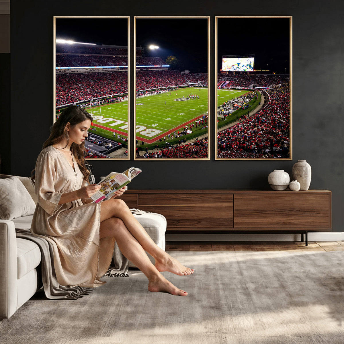 73520603-_Poster-30x20 - Georgia Bulldogs Sanford Stadium Canvas Print 3 Piece Framed Wall Art Extra Large Floating Frame Nature Poster Made in USA