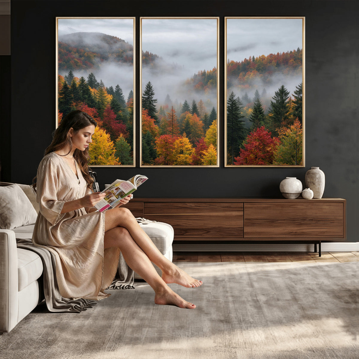 47877083-_Poster-30x20 - Fall Forest Misty Mountain Canvas Print Smoky Mountain Landscape Wall Art Autumn Trees Nature Poster Printing