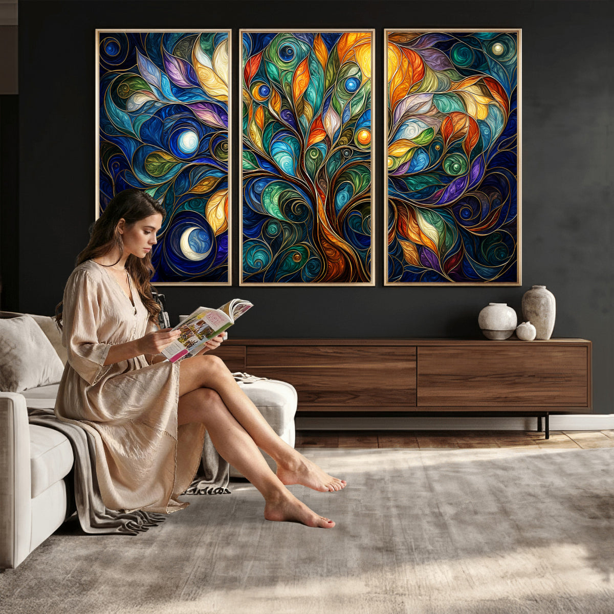 60127105-MGV-CV-36X24 - Psychedelic Tree Of Life Wall Art - Vibrant Swirl Cosmic Nature Decor