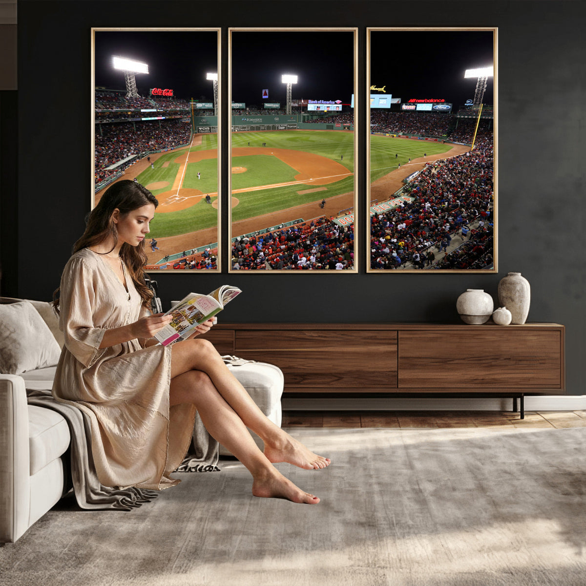 86945D-MGV-CV-36X24 - Fenway Park Boston Red Sox Baseball Stadium Wall Art Canvas Print for Gift Baseball Lover MLB Wall Art College Dorm Wall Decor Baseball Gift
