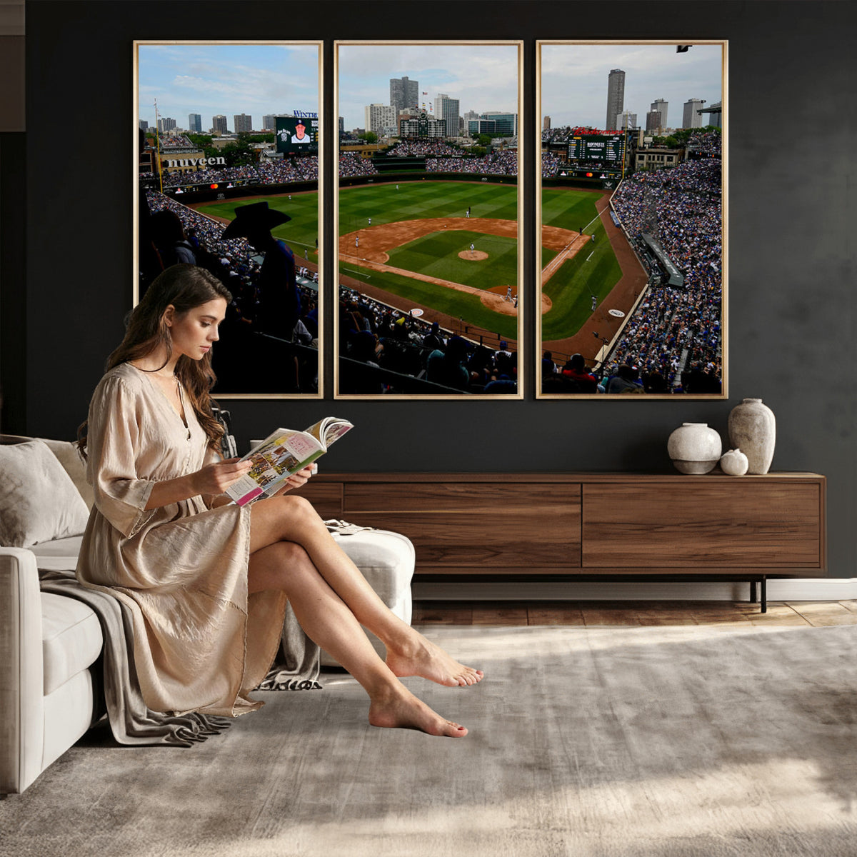 34859D-MGV-CV-36X24 - Chicago Cubs Baseball Team Print - Wrigley Field Stadium