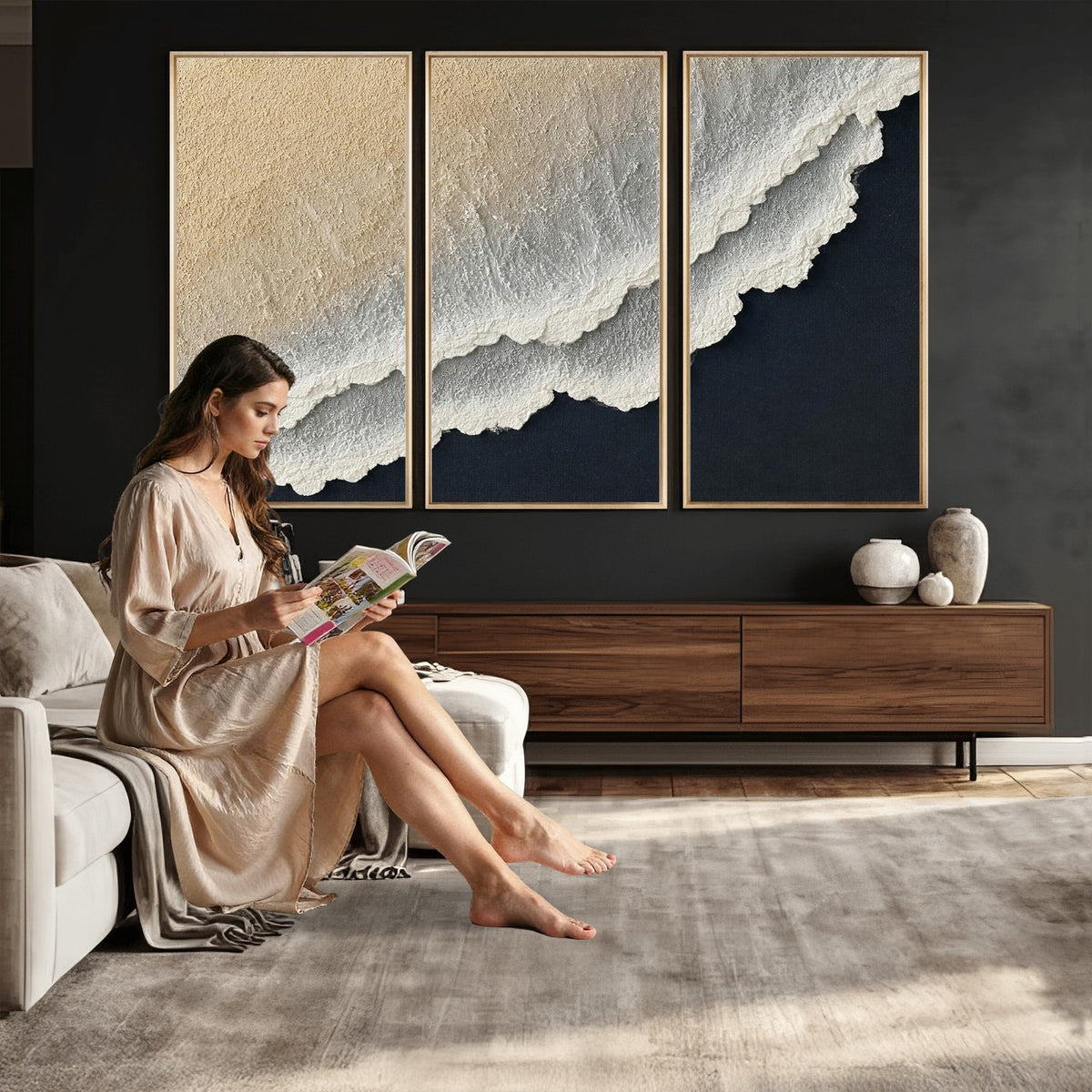 32969959-MGV-CV-24X16 - Abstract Ocean Wave Canvas Wall Art, Coastal Beach Wall Decor for Living Room