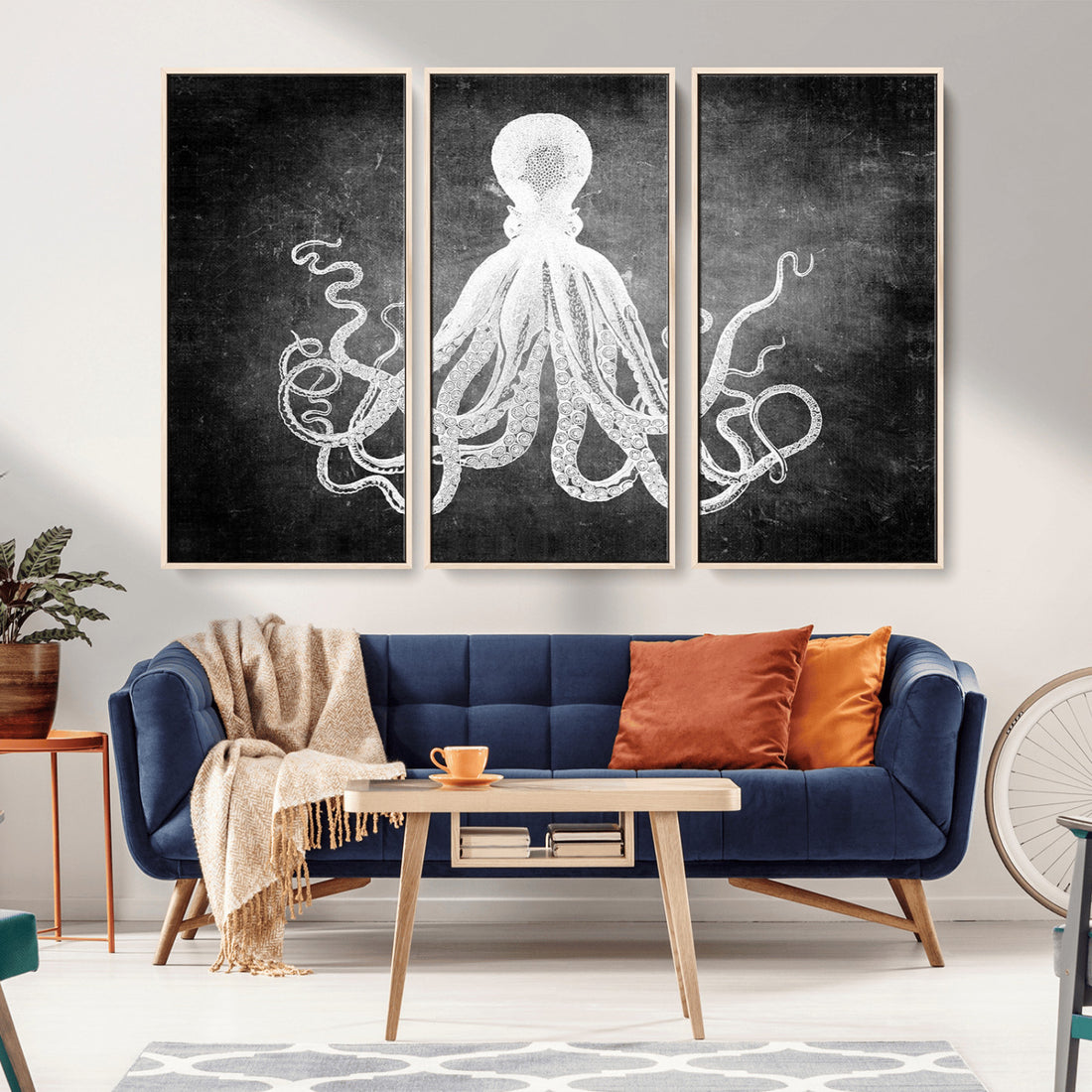 Black White Octopus Wall Art Canvas Print
