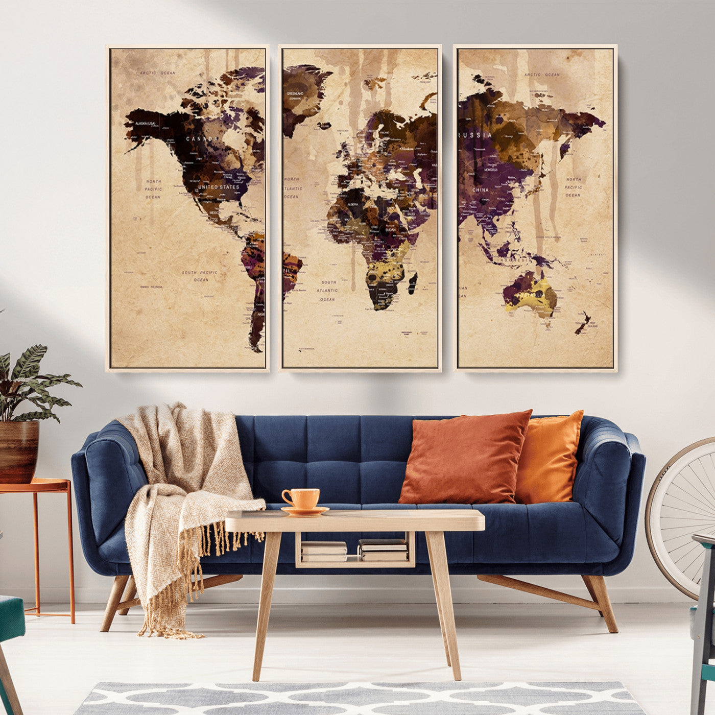 MGV-FC-48X32-3P - World Map Wall Art Canvas Print for Home and Office Decor