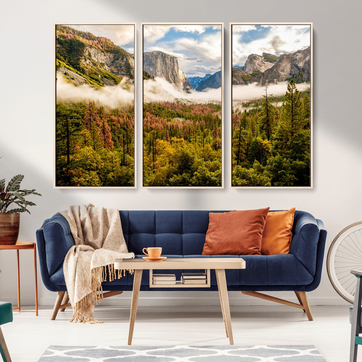 MGV-FC-48X32-3P - Half Dome Yosemite Canvas Wall Art – Majestic Triptych Landscape Print – National Park Nature Decor