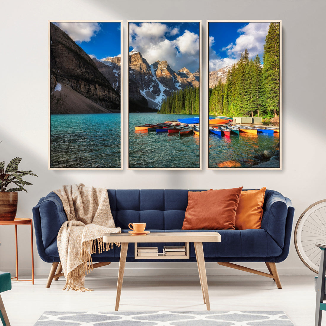 Moraine Lake 3-Panel Wall Art, Majestic Mountain and Lake Landscape Canvas Print