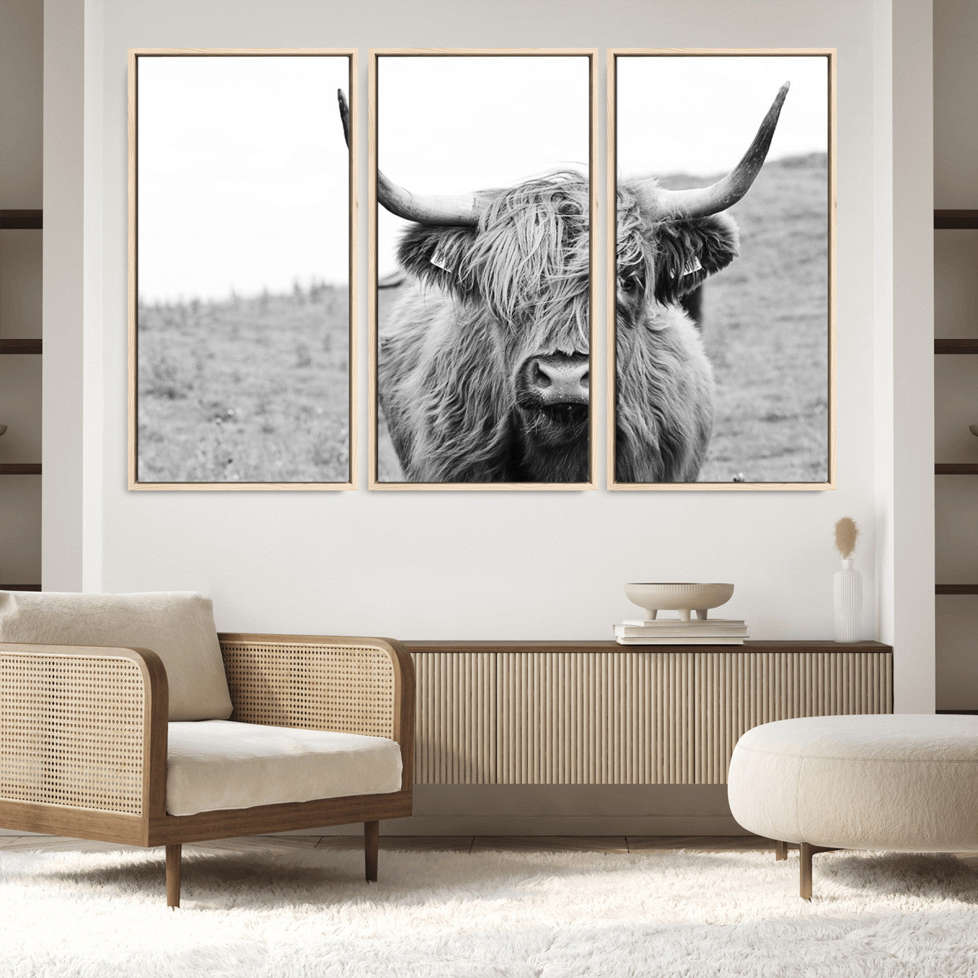 16248-MGV-FC-48X32-3P_Natural-Newfoundland Cow Art Wall Art, Black White Cow Art Wall Art Canvas Print