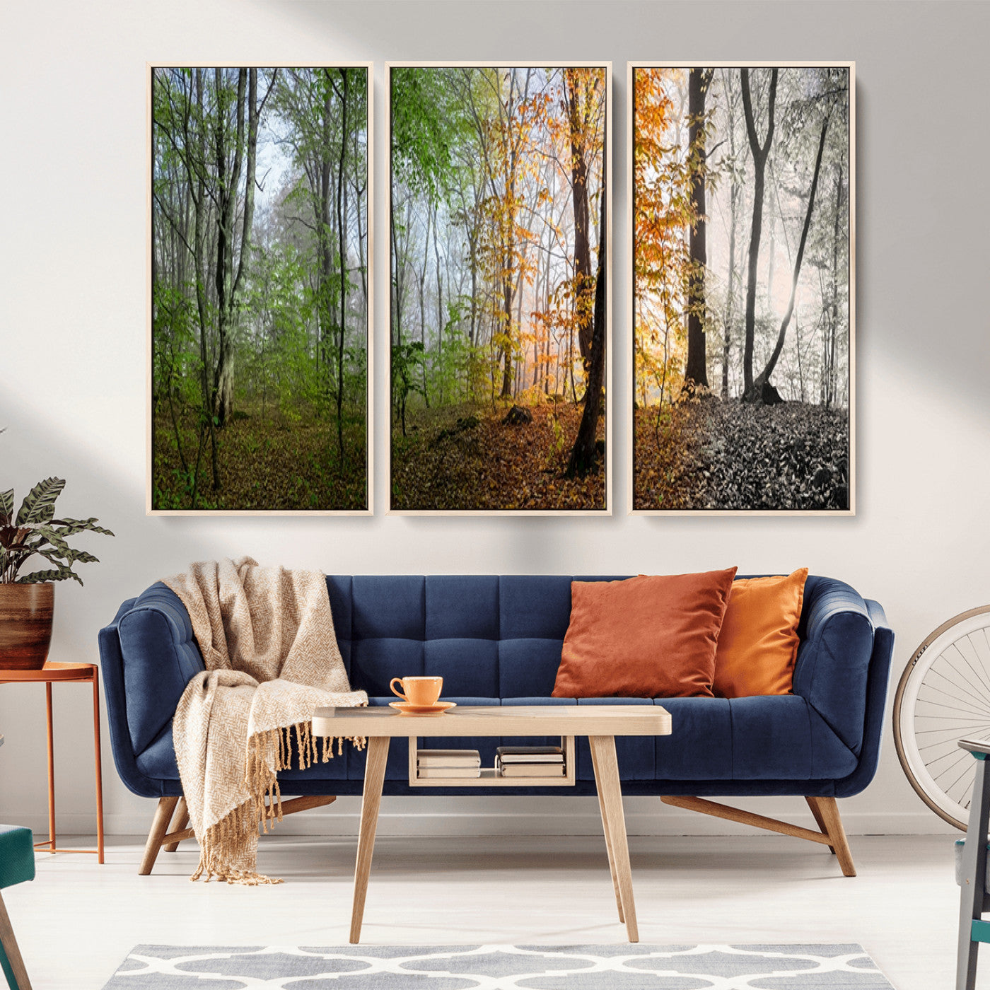 MGV-FC-48X32-3P - Four Seasons Wall Art Forest Canvas Print – Triptych Seasonal Nature Print – Landscape Decor for