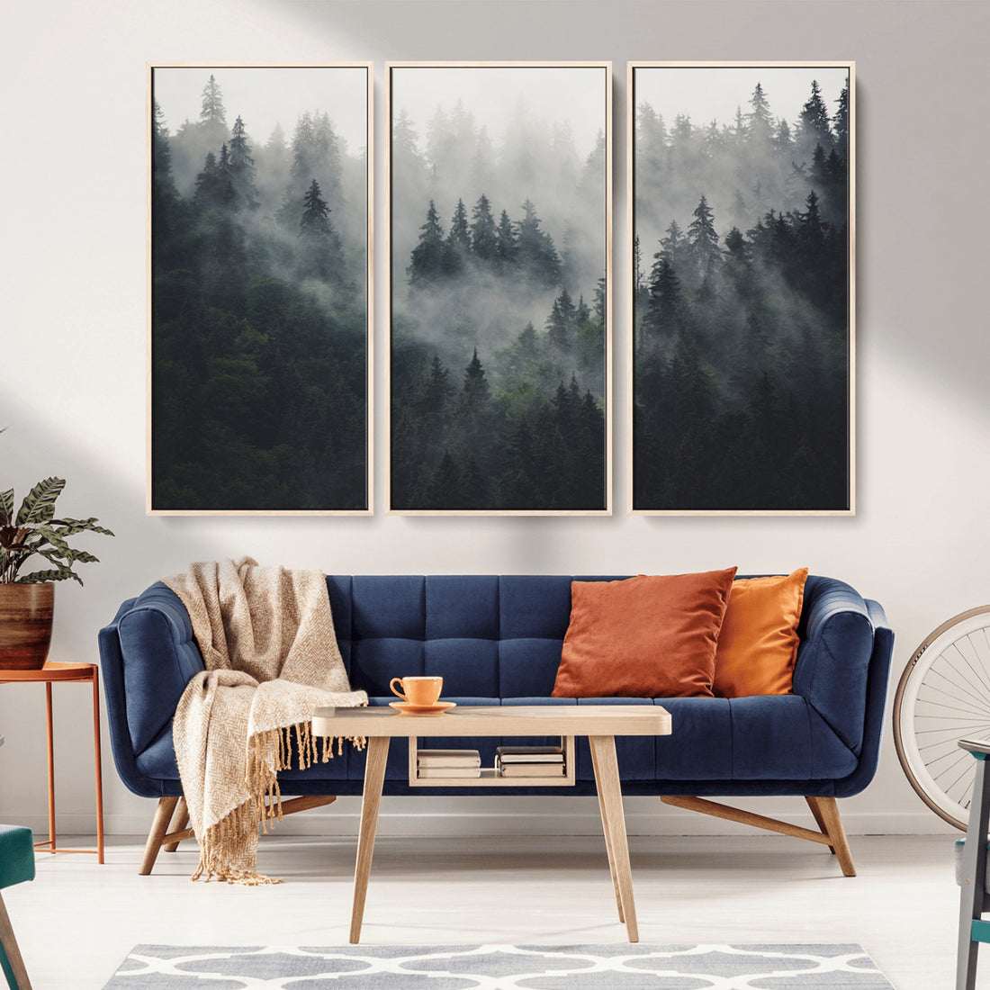 Nature Wall Decor, Misty Forest Canvas Wall Art | Serene Triptych Woodland Landscape Print