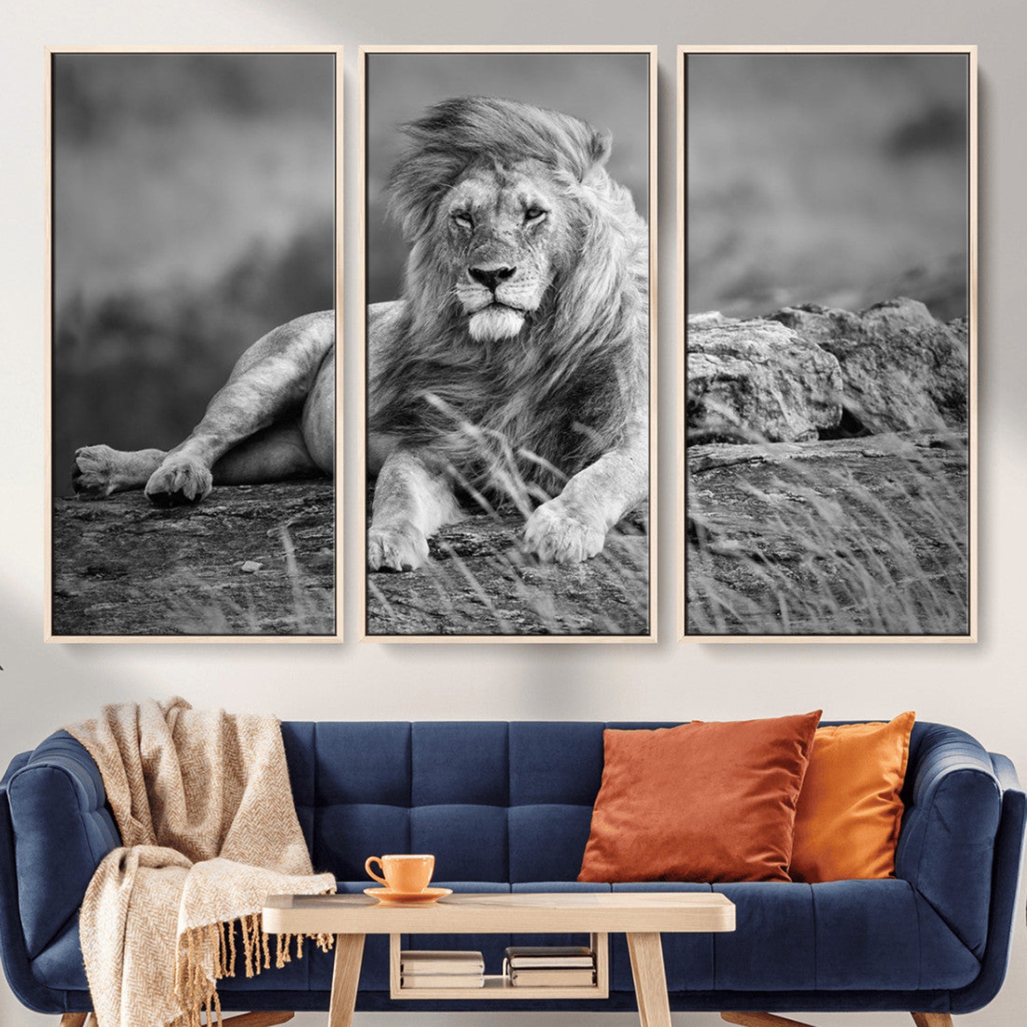 68679-MGV-CV-36X24-King Forest Lion Wall Art Canvas Print – Framed Majestic Wildlife Scene with Regal Lion Artwork for Home, Office