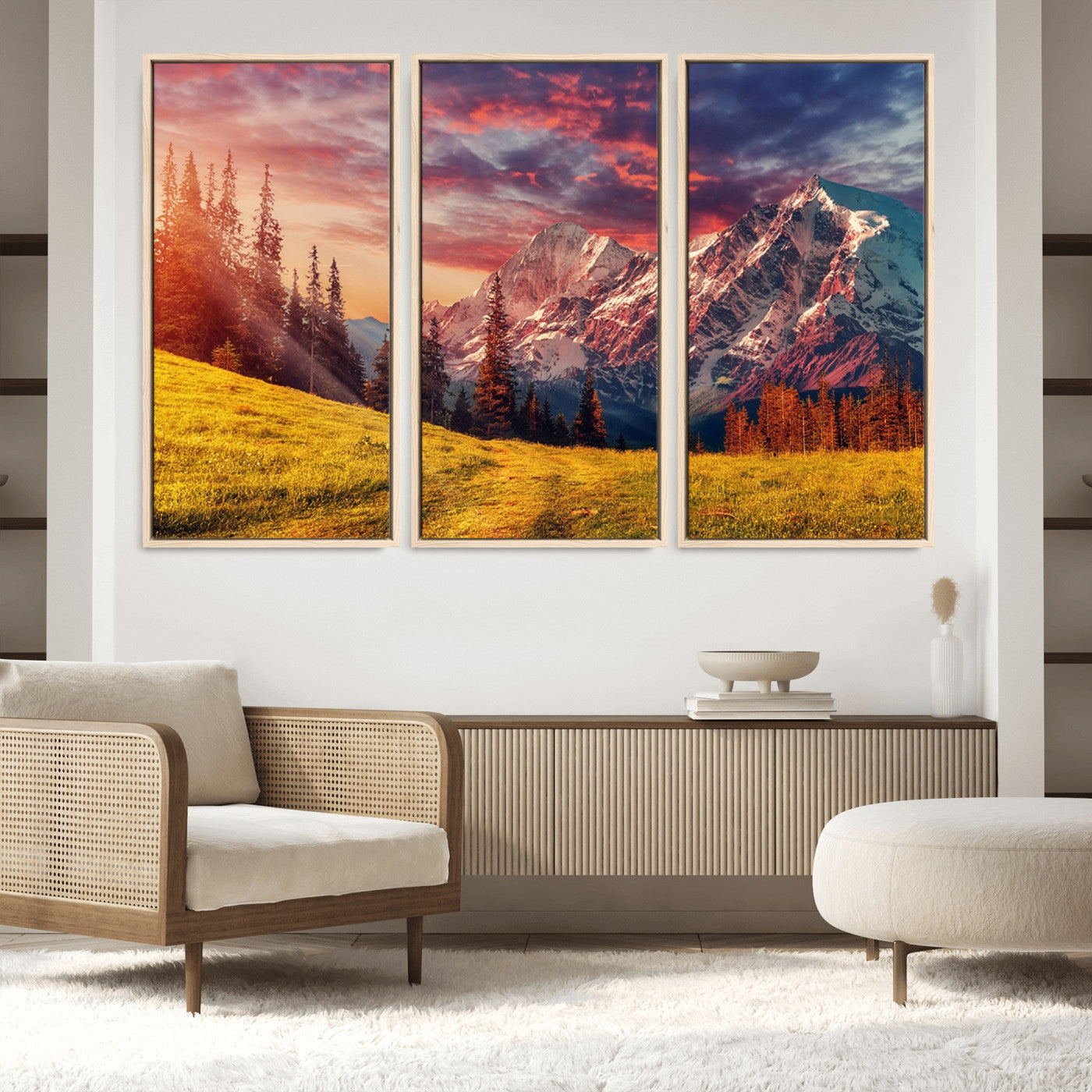 48448-MGV-FC-48X32-3P_Natural-Mountain and Daylight Red Sunset Wall Art Canvas Print