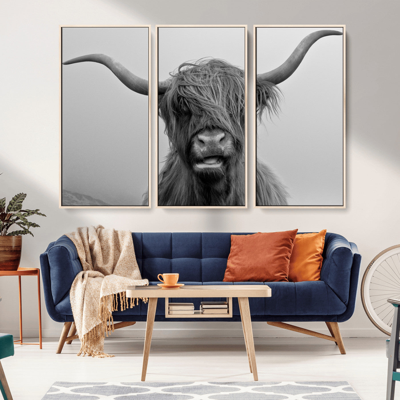 MGV-FC-48X32-3P - Texas Cow Wall Art Canvas, Texas Longhorn Cattle Canvas Print