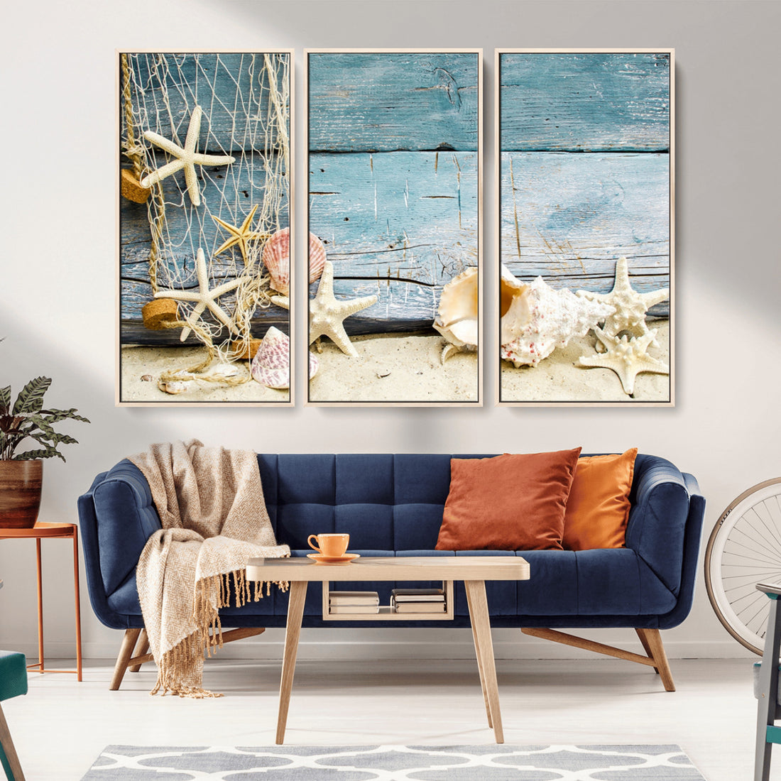 Seashells on Rustic Wooden Background, Seashells Wall Art