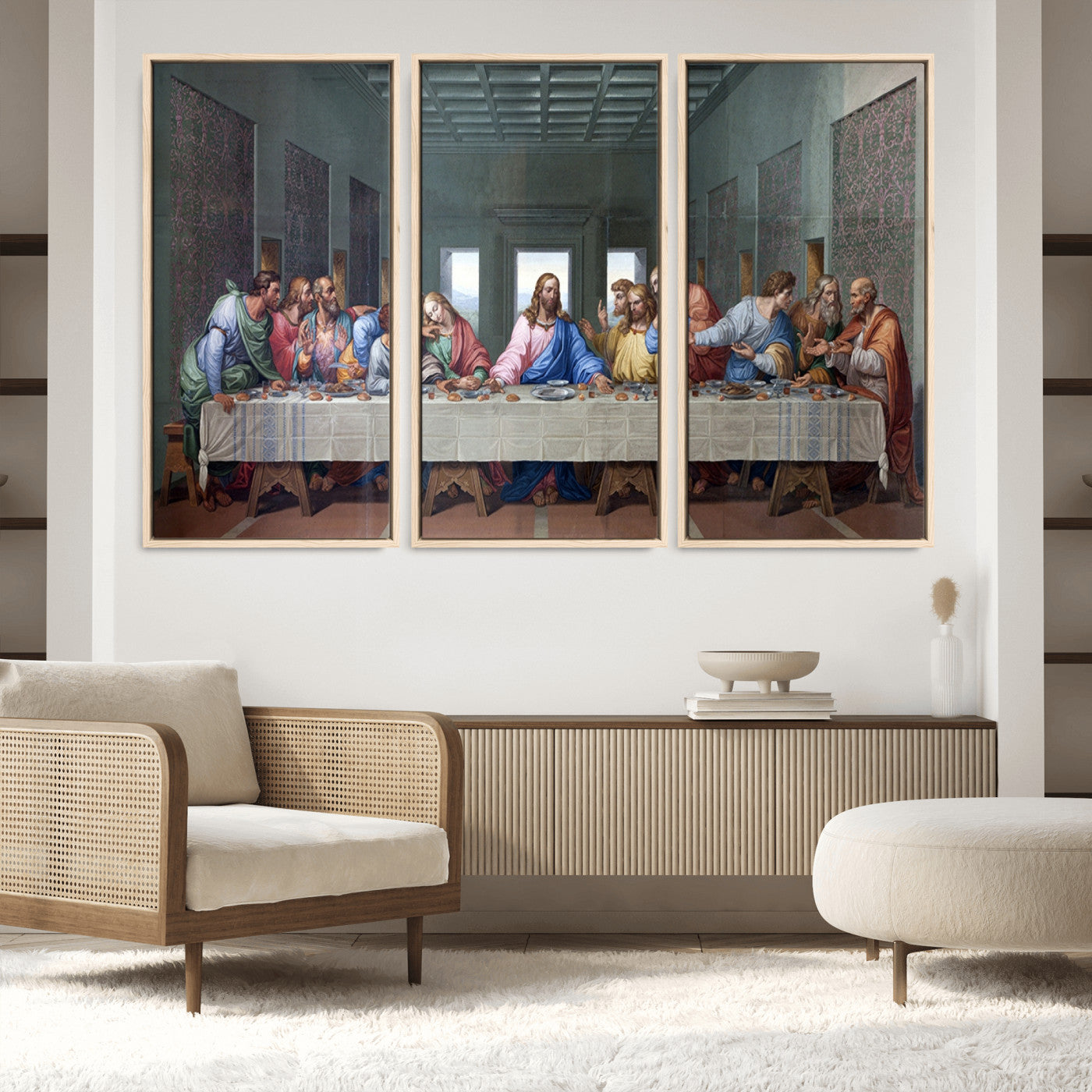 30401-MGV-FC-60X40-3P_Natural-The Last Supper Multi Panel Canvas Wall Art