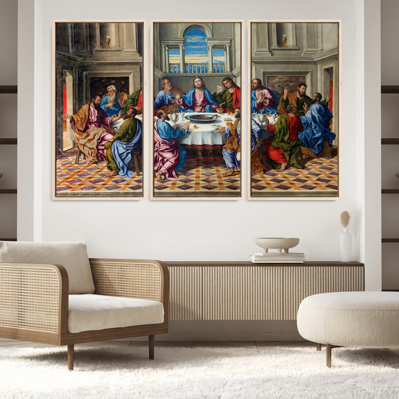 18691-MGV-FC-60X40-3P_Natural-The Last Supper Multi Panel Canvas Wall Art