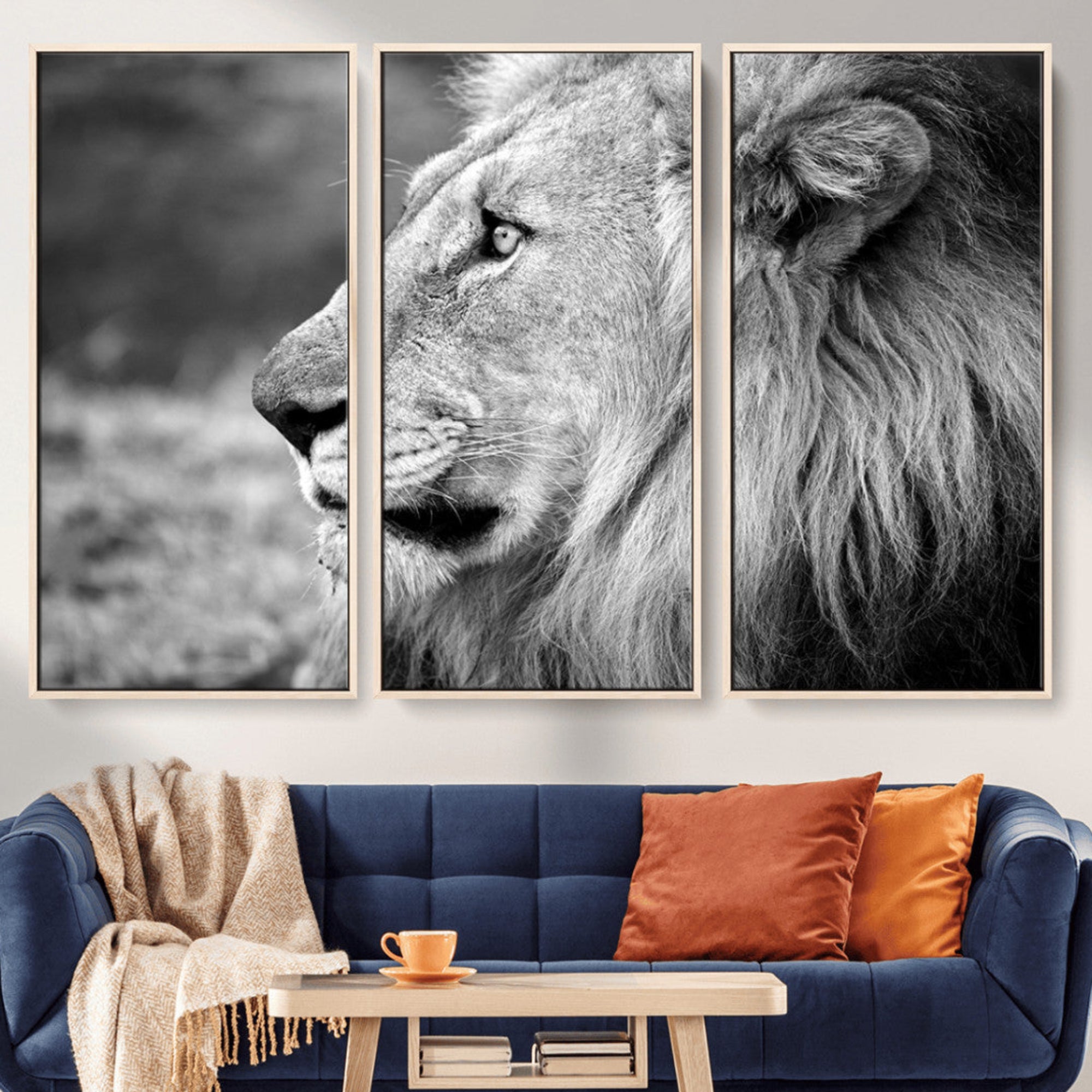 23833-MGV-CV-36X24-Lion Wall Art Canvas Print – Framed Majestic Wildlife Portrait Lion with Regal Presence Artwork for Home, Office