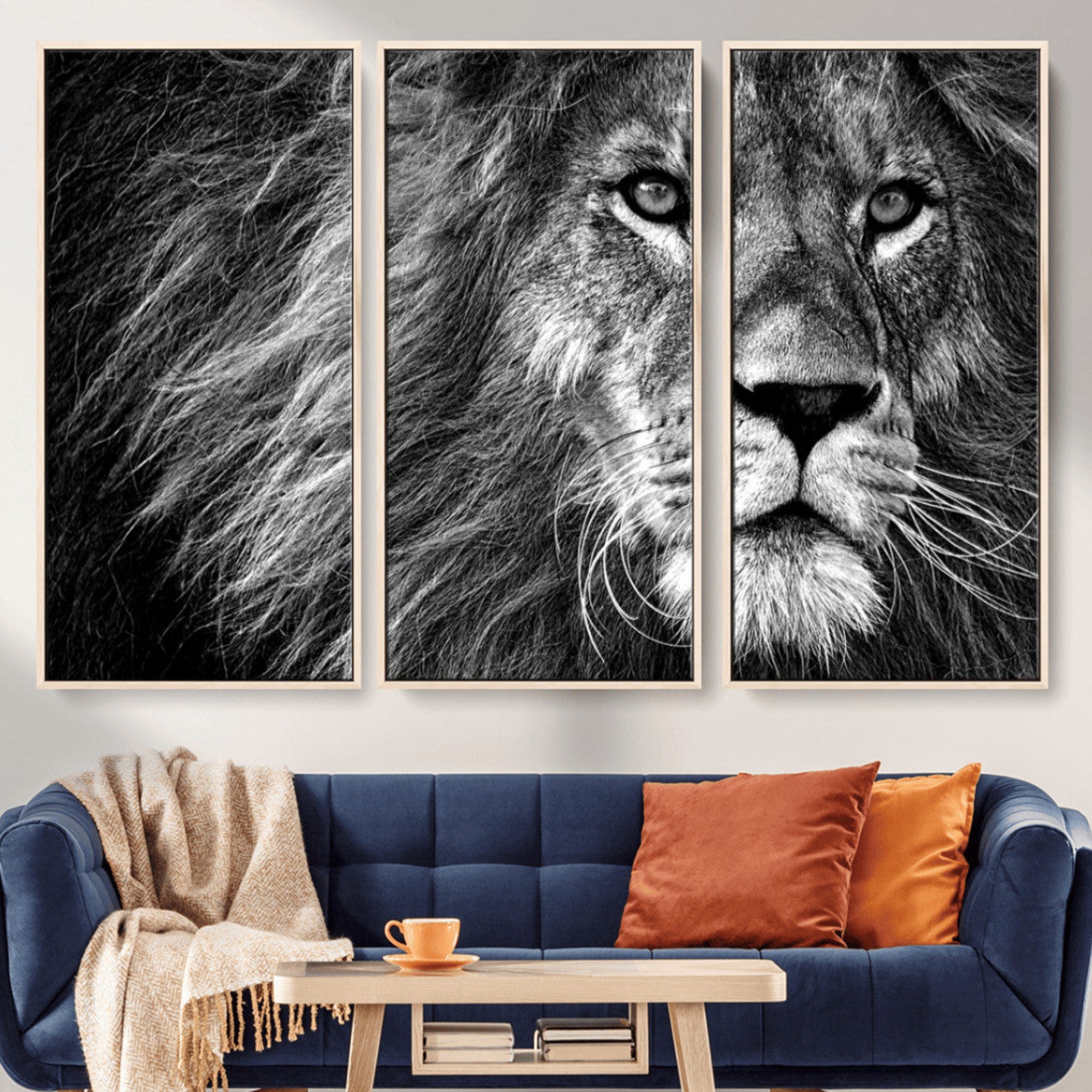 58363-MGV-CV-36X24-Black and White Lion Canvas Wall Art Print – Wildlife Portrait Artwork for Home, Office, Living Room, Guest Room