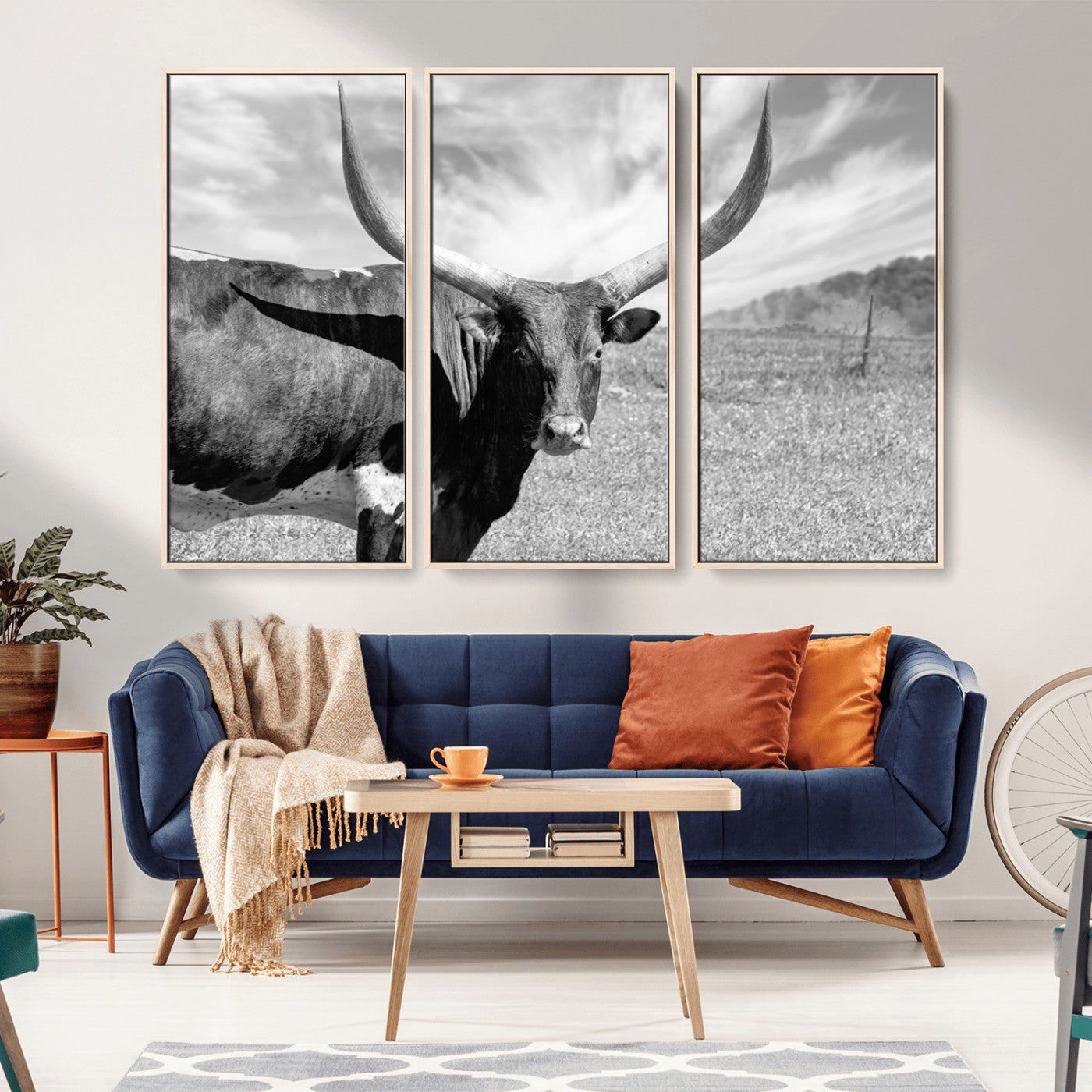 MGV-FC-48X32-3P - Longhorn Wall Art Canvas Print, Framed Ranch Wall Art Canvas Print