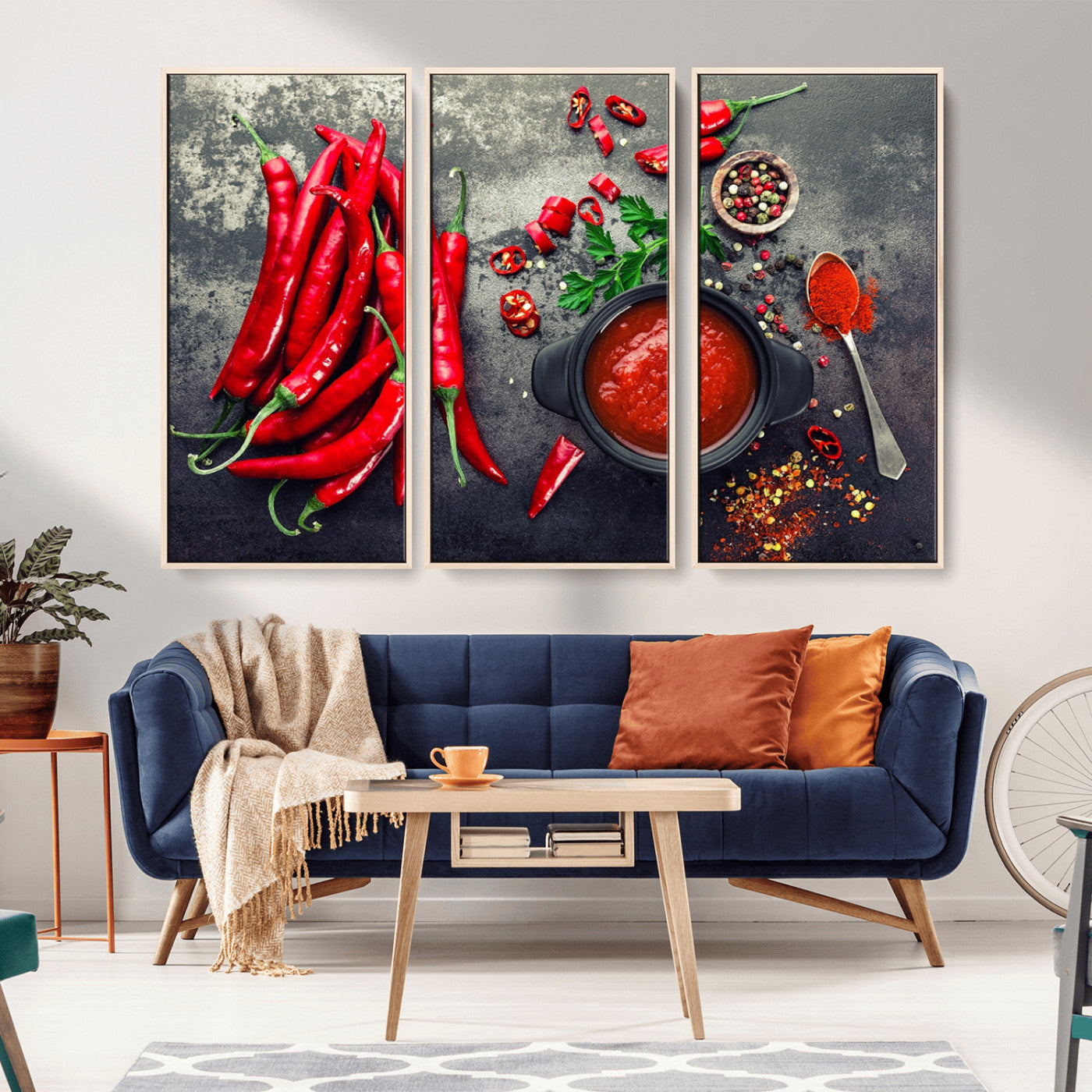 MGV-FC-48X32-3P - Red Pepper Kitchen and Restaurant Wall Wall Art, Red Pepper Kitchen Wall Decor Canvas Print
