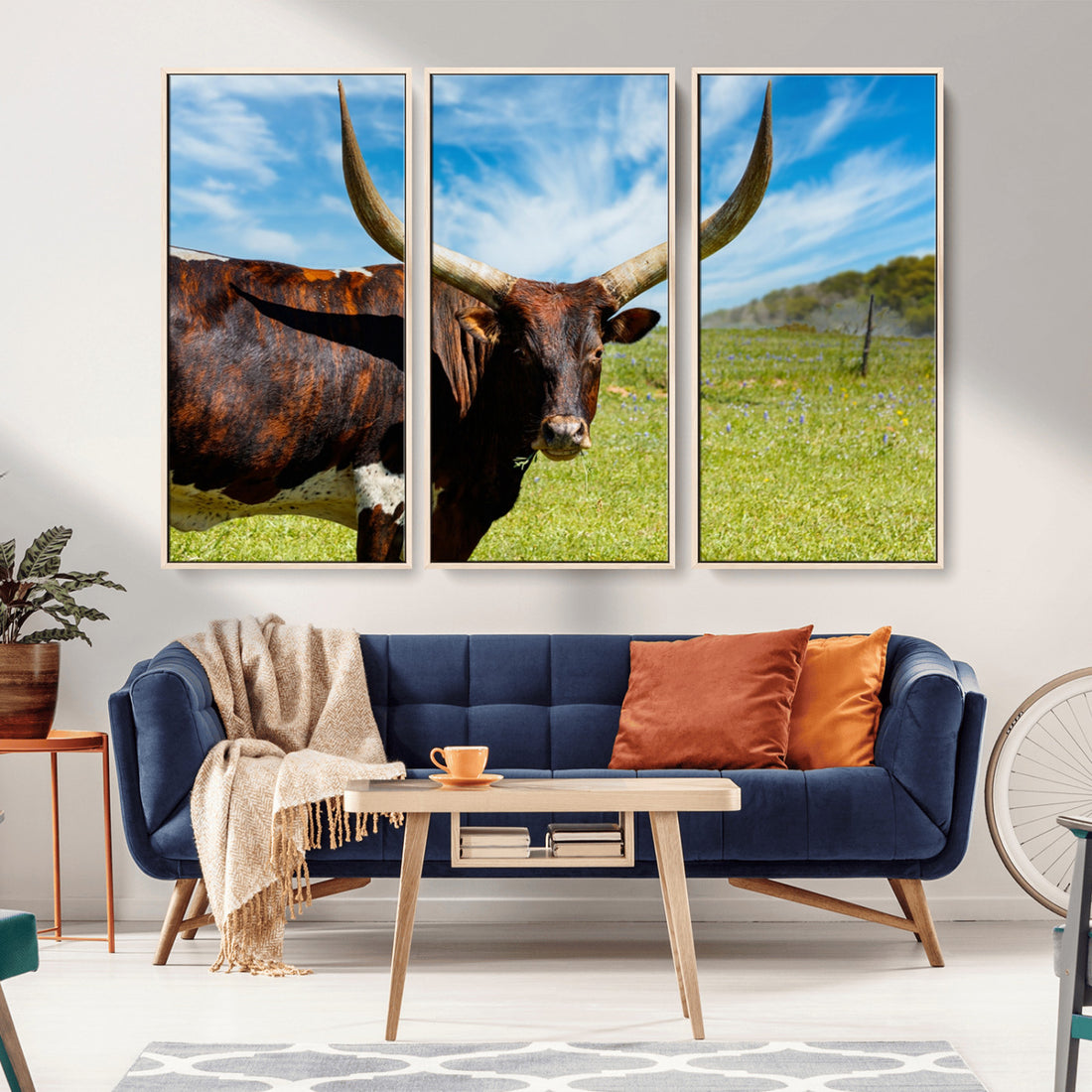 Longhorn and Cow Wall Art, Country Cow Wall Decor Canvas Print