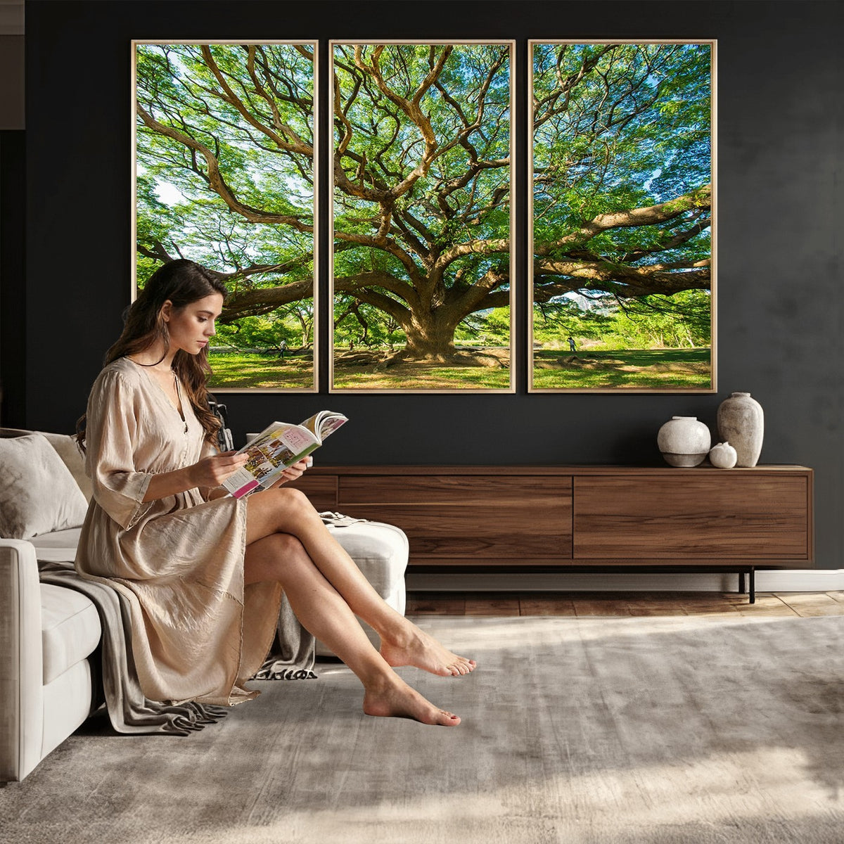 70569-MGV-CV-24X16 - Majestic Oak Tree Wall Art | Serene Nature Canvas Print with Spreading Branches