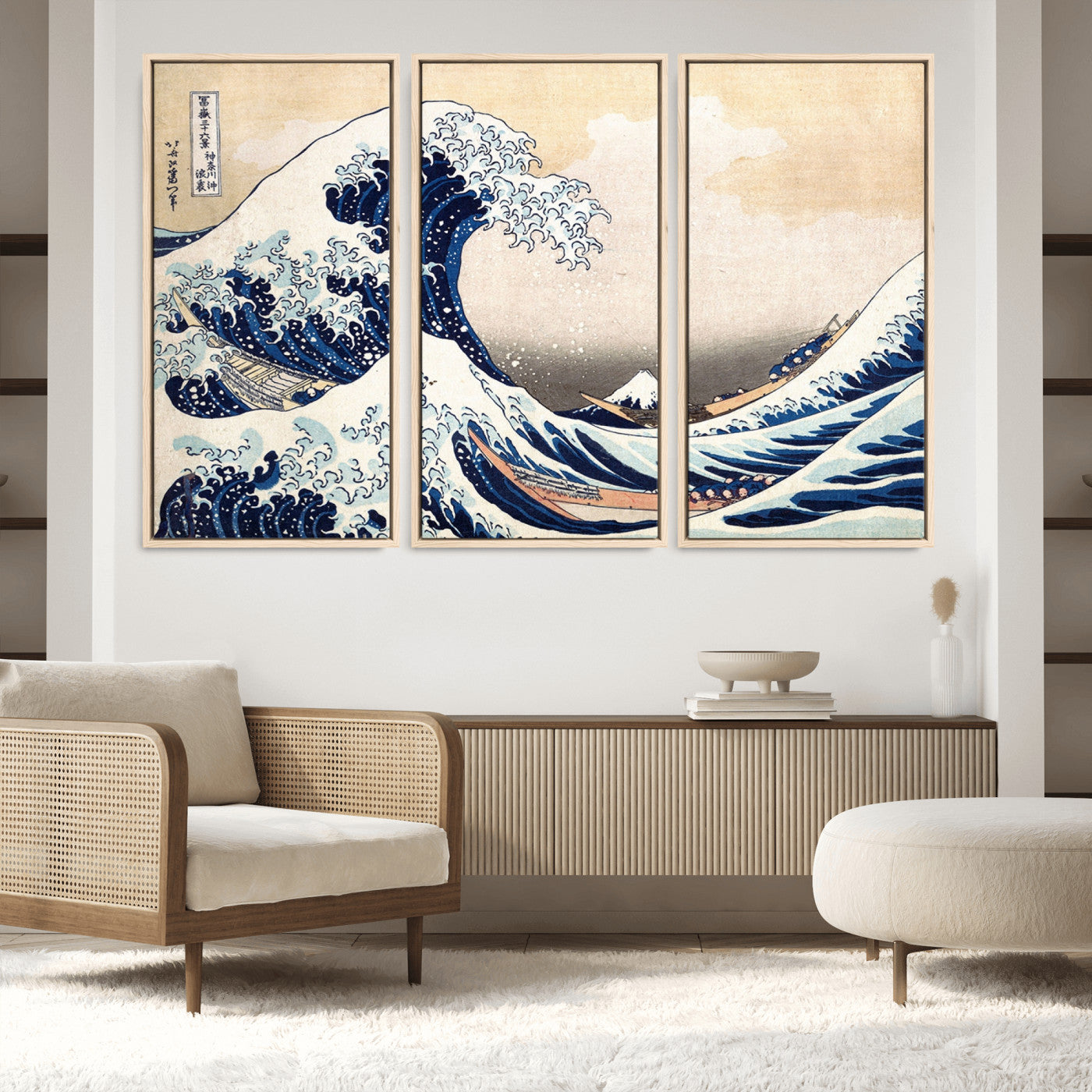 35635-MGV-FC-48X32-3P_Natural-Wall Art Kanagawa Canvas Artwork Abstract Print