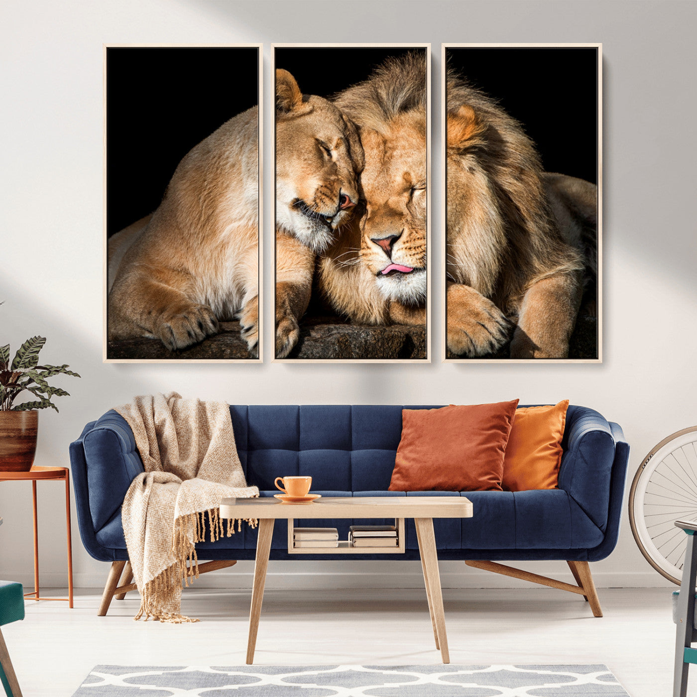 MGV-FC-48X32-3P - Lion and Lioness Wall Art Print Canvas | 3-Panel African Wildlife Canvas Print | Animal-Themed Art