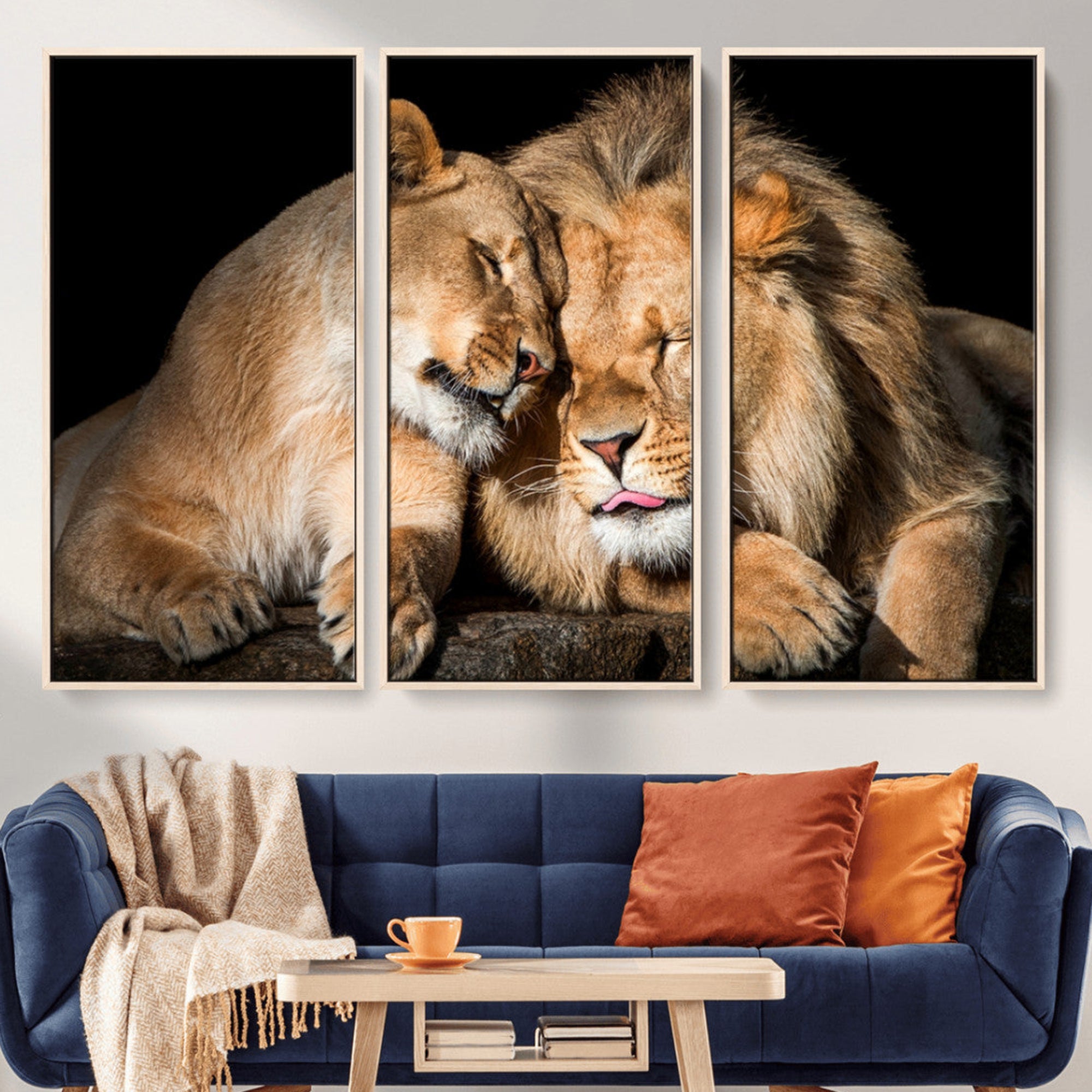 33694-MGV-CV-36X24-Lion and Lioness Wall Art Canvas Print – Framed African Wildlife Animal-Themed Artwork for Home, Office, Living Room