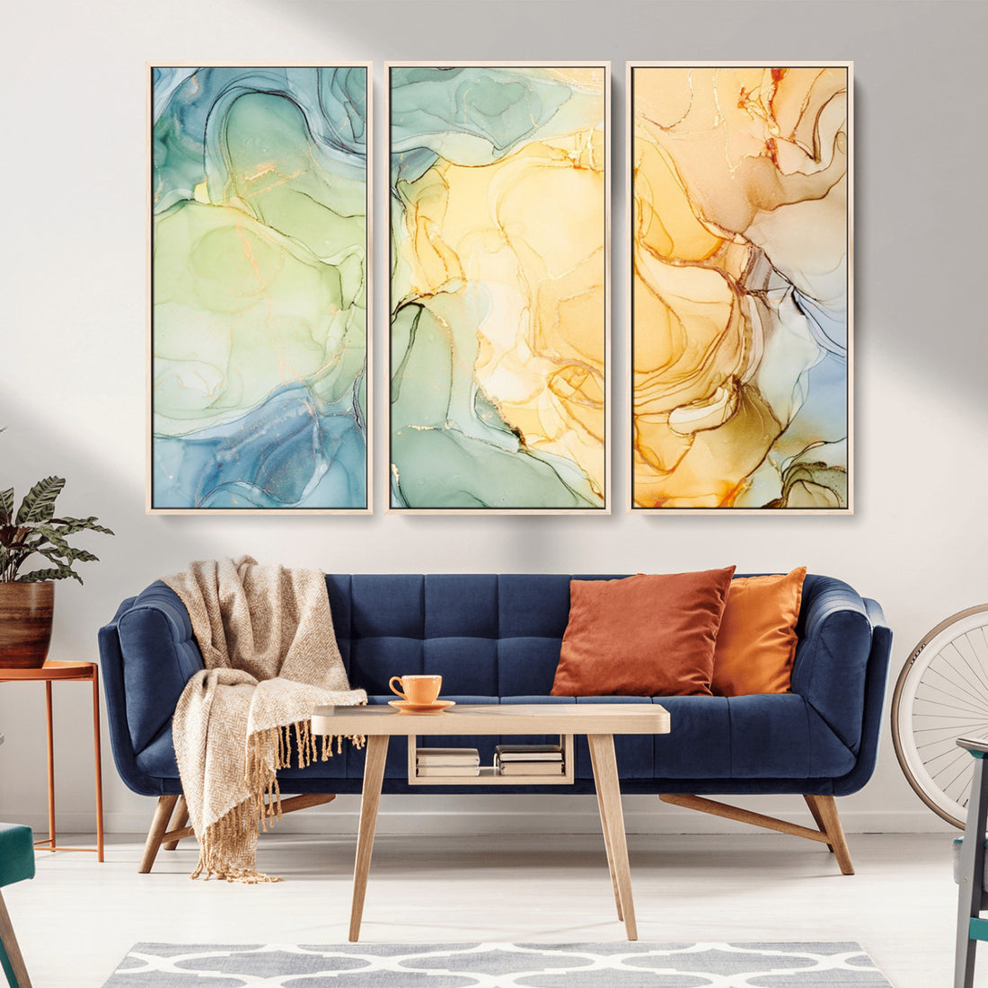 Green and Yellow Marble Fluid Effect Wall Art | Abstract Canvas Print