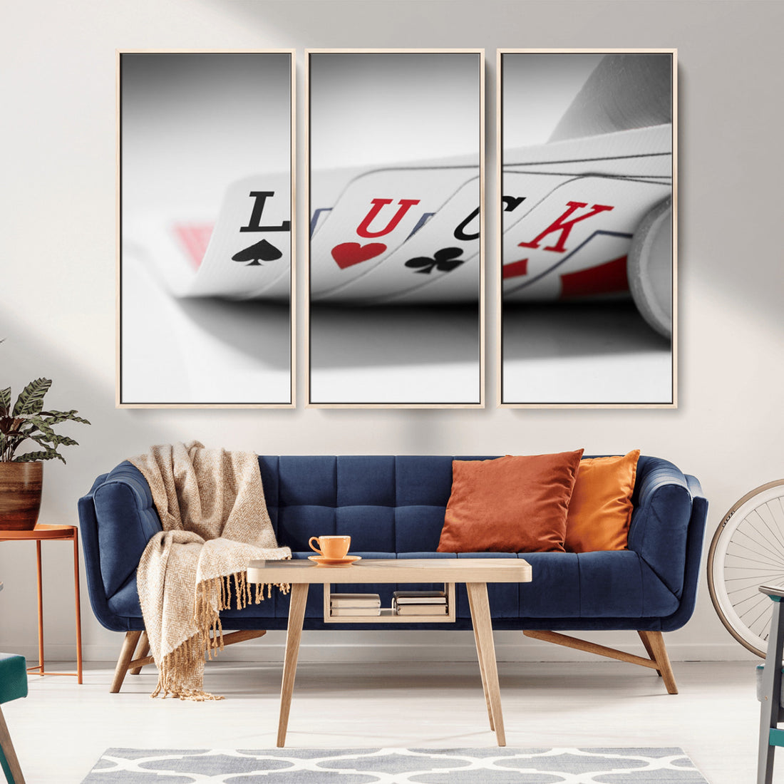 Framed Lucky Poker Cards Canvas | Modern Triptych Wall Art for Game Rooms