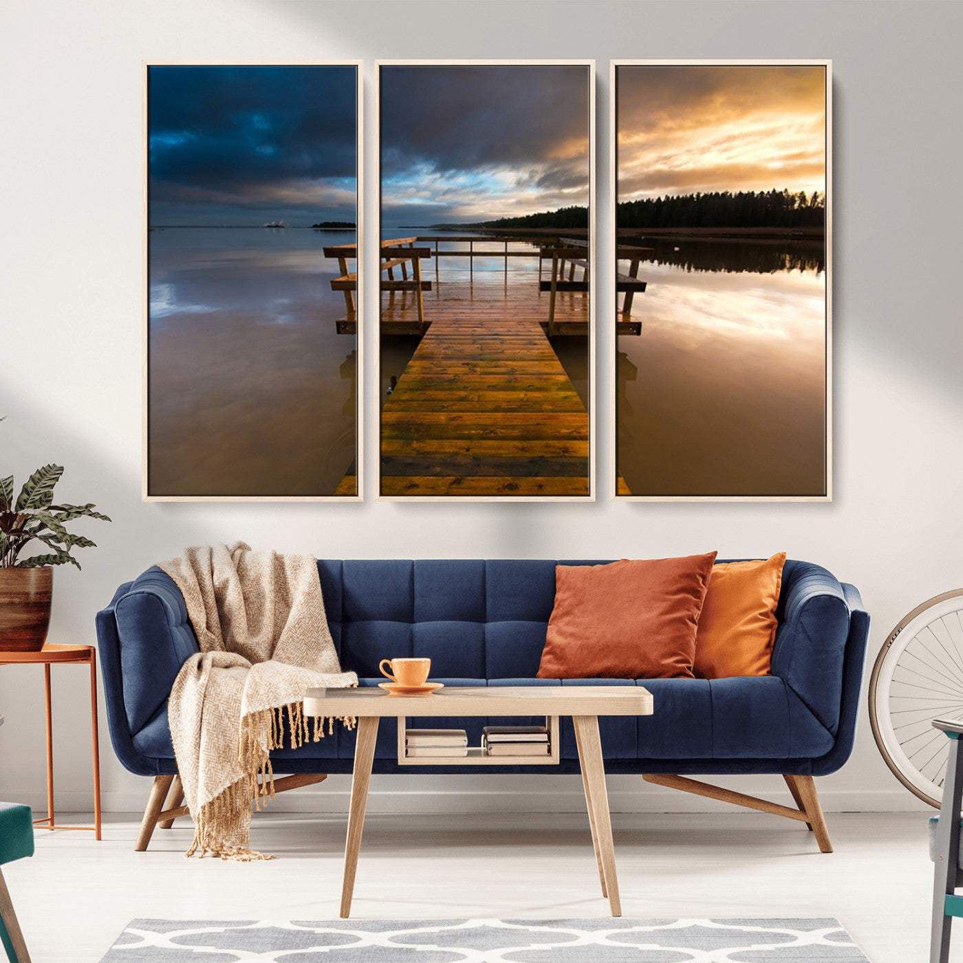 MGV-FC-48X32-3P - Serene Lake Pier at Sunset Canvas Print | Landscape Canvas Print | Ready to Hang and Framed Wall Art
