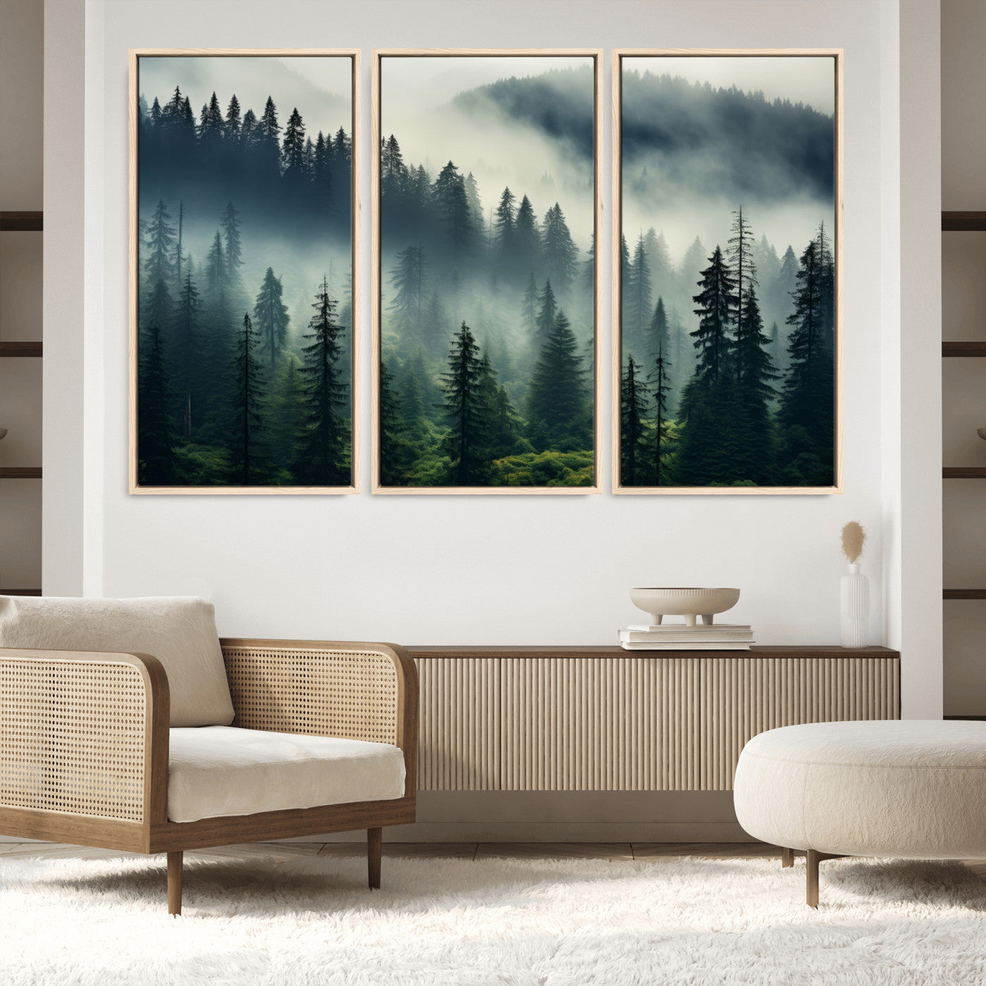 48606-MGV-FC-60X40-3P_Natural-Captivating Misty Forest Wall Art Premium Canvas Print a Foggy and Serene Atmosphere