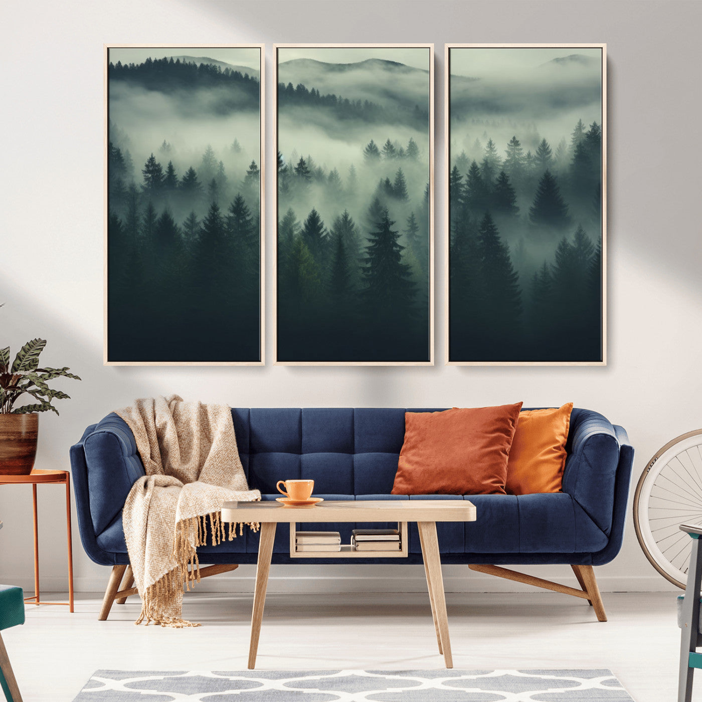 MGV-FC-48X32-3P - Misty Forest Wall Art Premium Canvas Print a Foggy and Serene Atmosphere