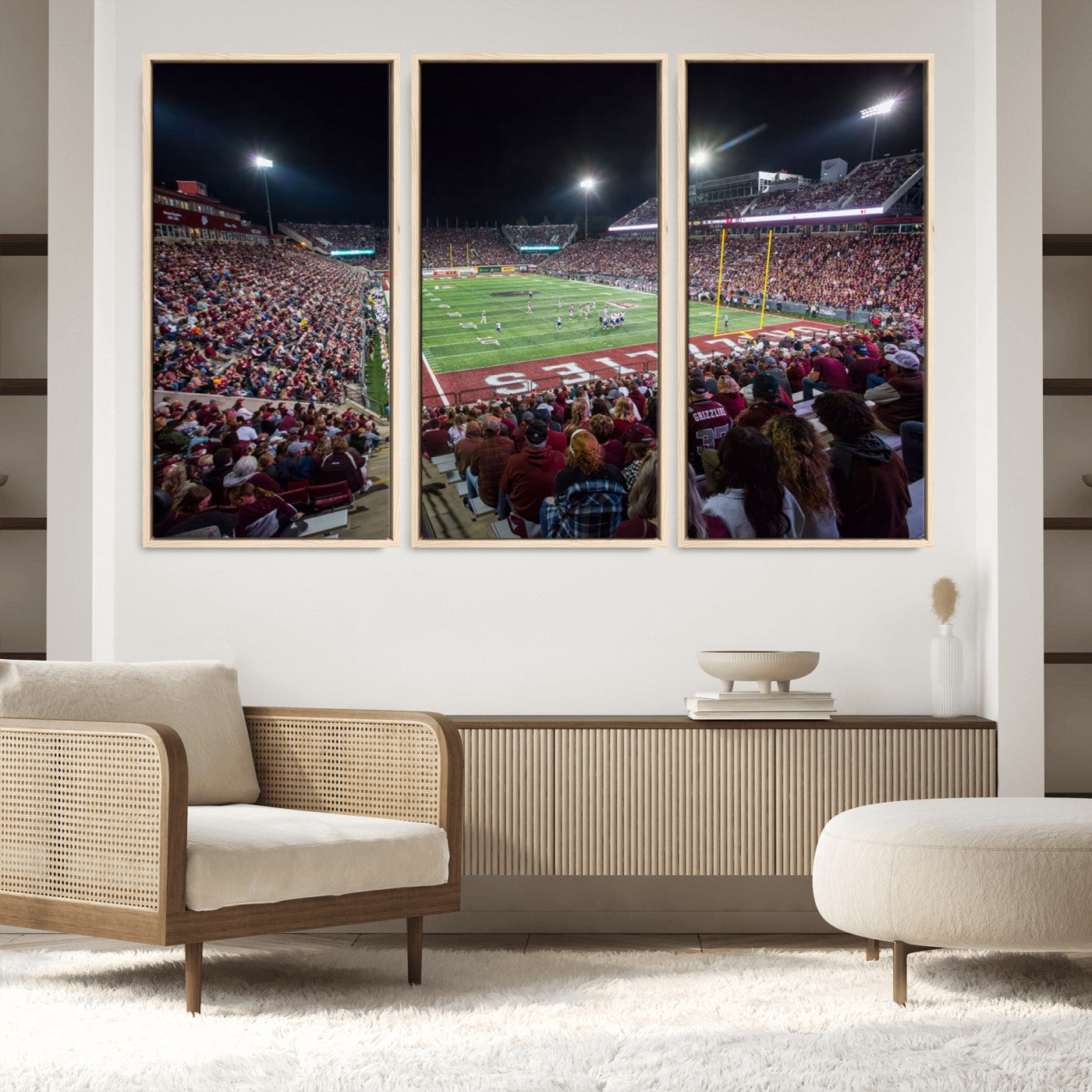 56191-MGV-FC-60X40-3P_Natural-American Football Wall Art Canvas Print, Stadium Sport Wall Art Print