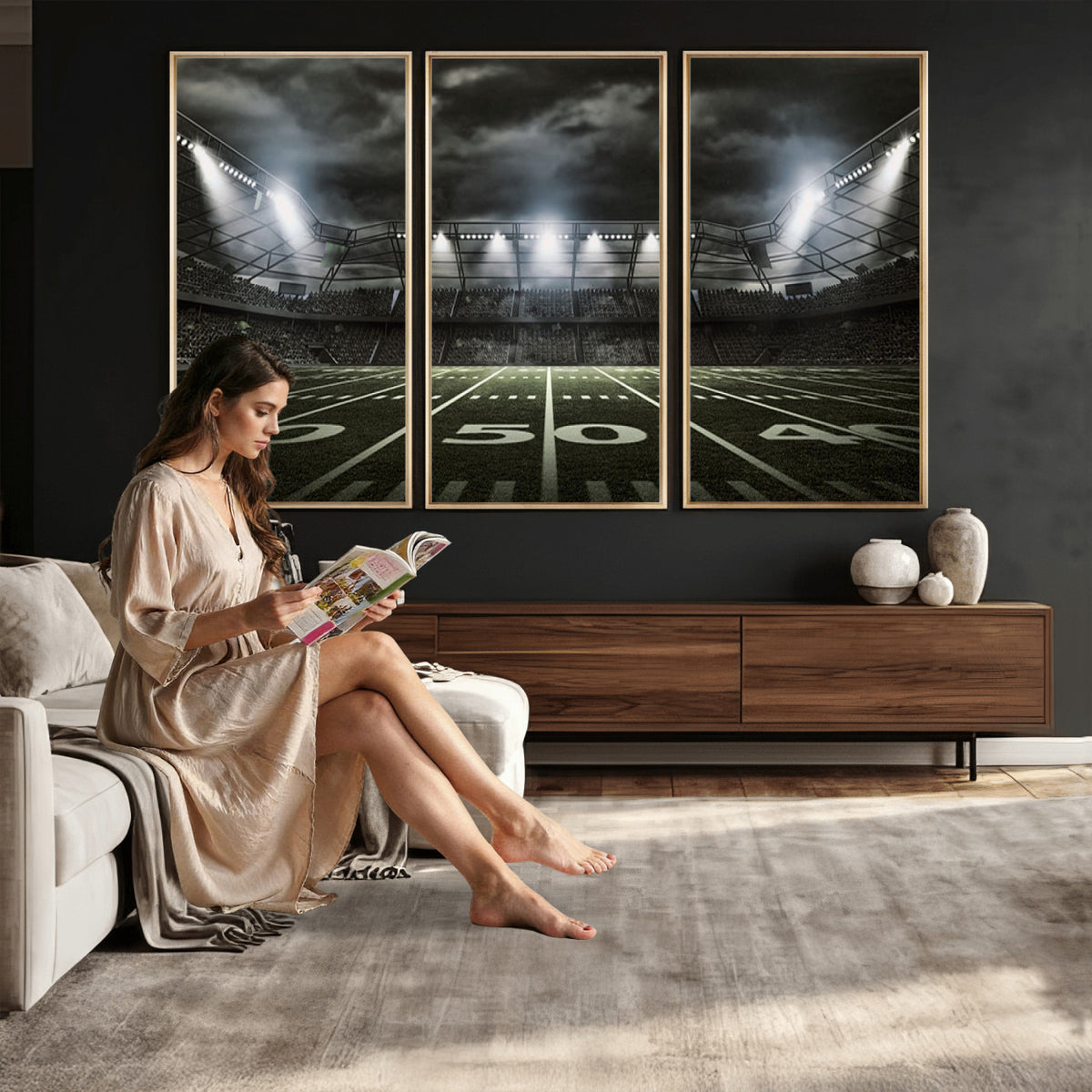 90107-MGV-CV-36X24 - American Football Stadium Wall Art Canvas Print, Stadium Sport Wall Art Print