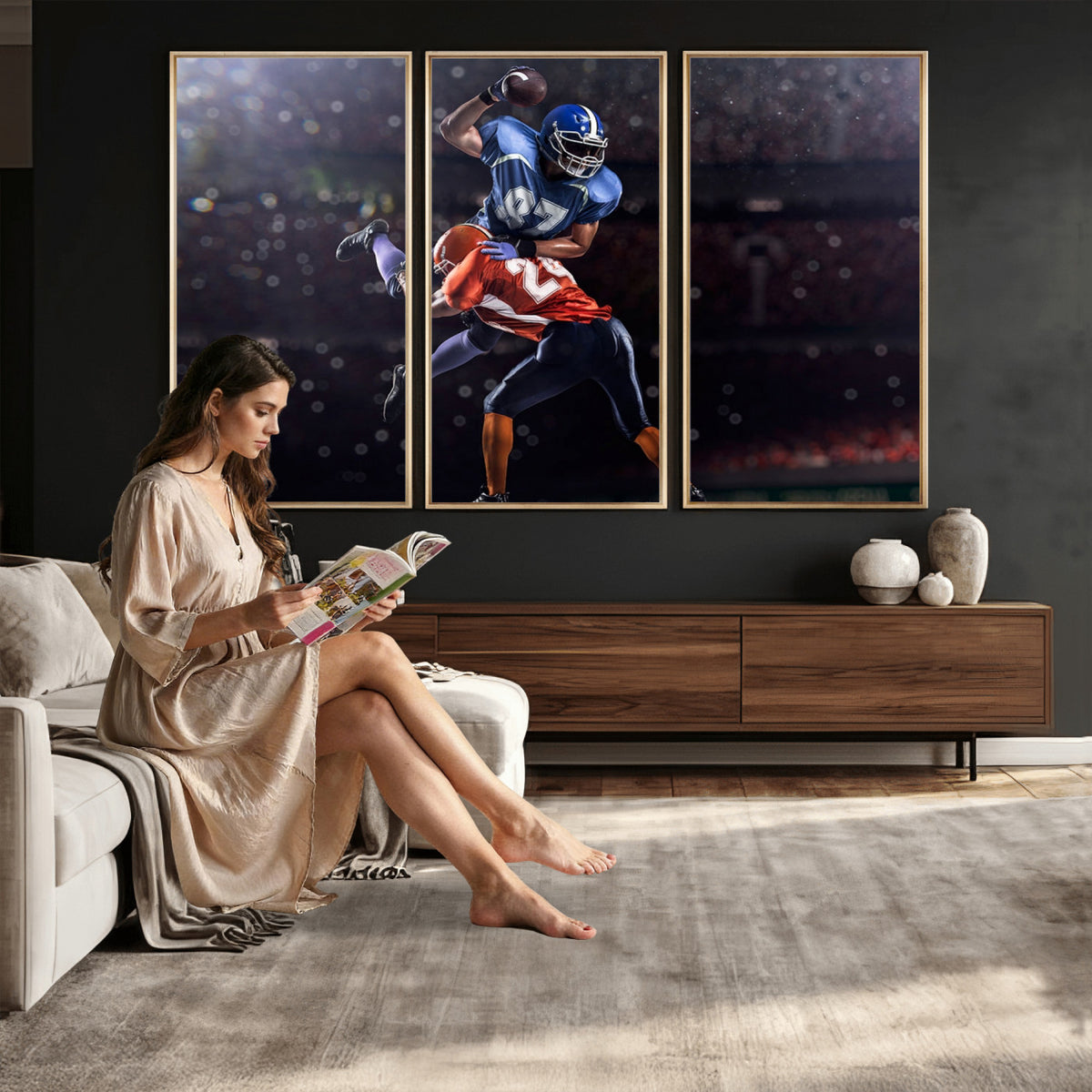 76491-MGV-CV-36X24 - American Football Wall Art Canvas Print, Stadium Sport Wall Art Print