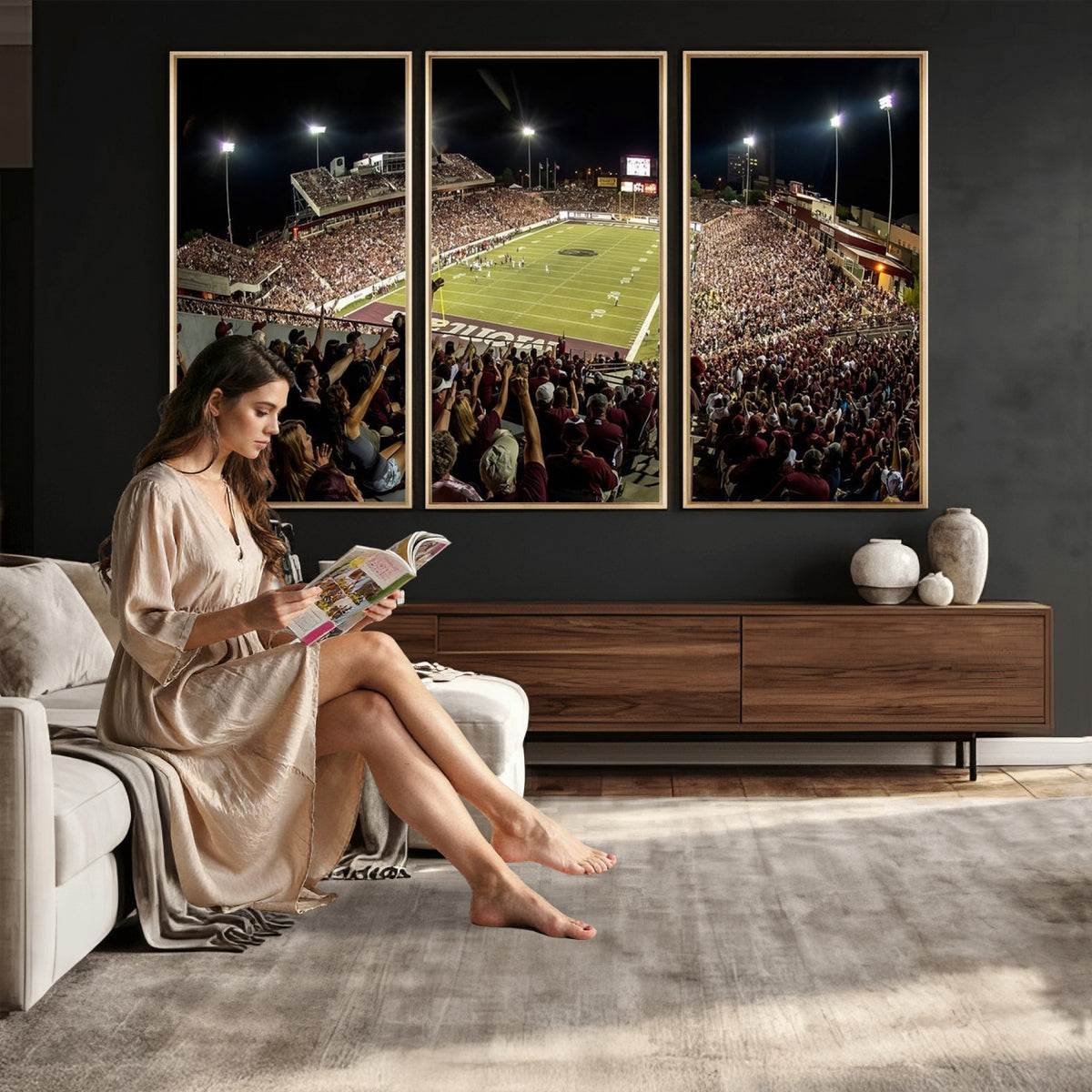 94126-MGV-CV-36X24 - Washington-Grizzly Stadium Canvas Wall Art | Exciting Game Night Atmosphere in Panoramic View
